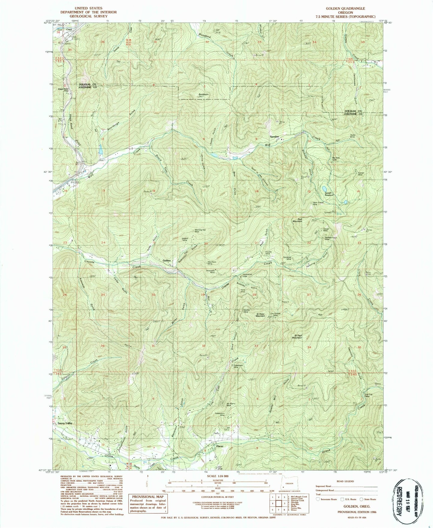 Classic USGS Golden Oregon 7.5'x7.5' Topo Map Image