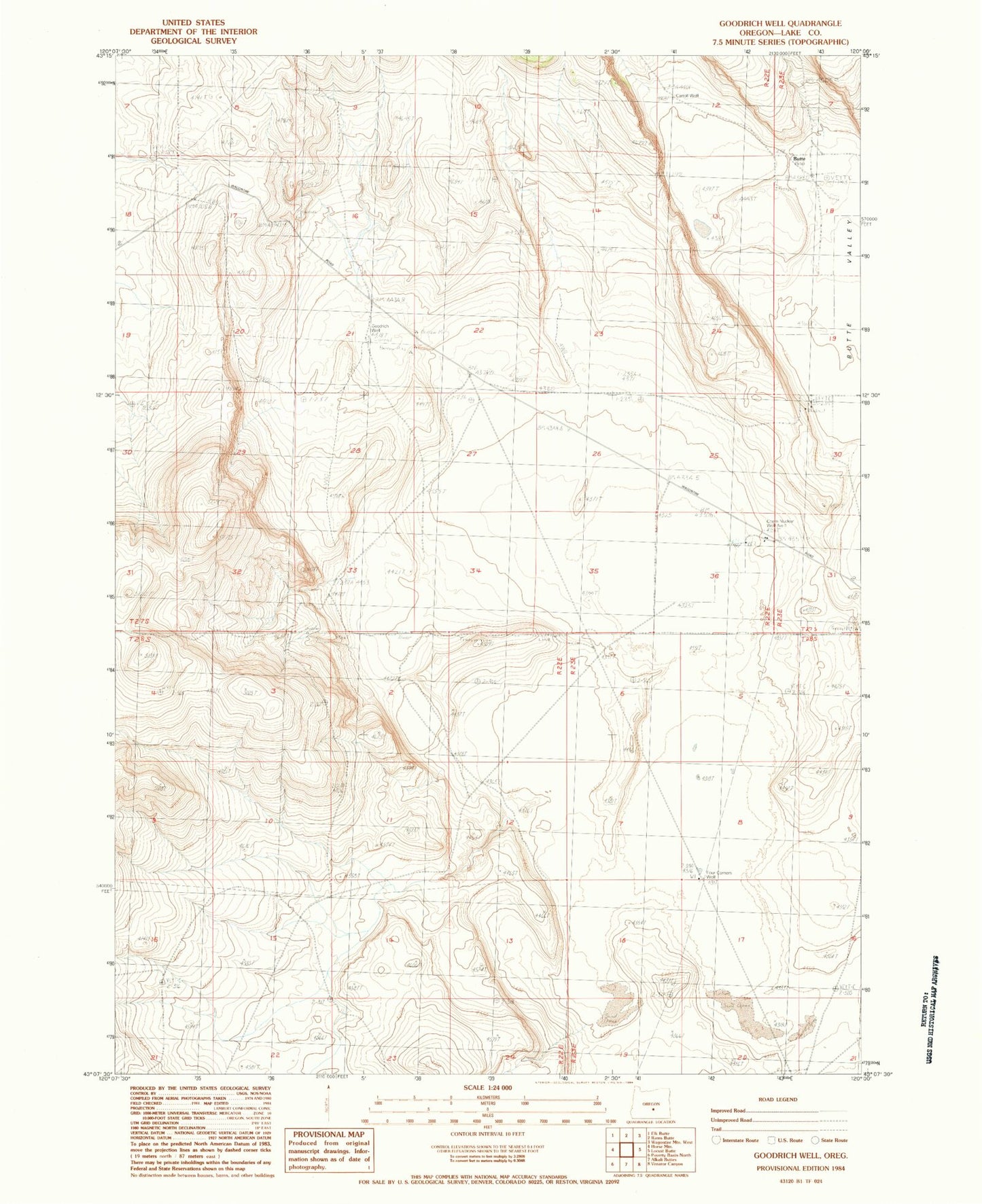 Classic USGS Goodrich Well Oregon 7.5'x7.5' Topo Map Image
