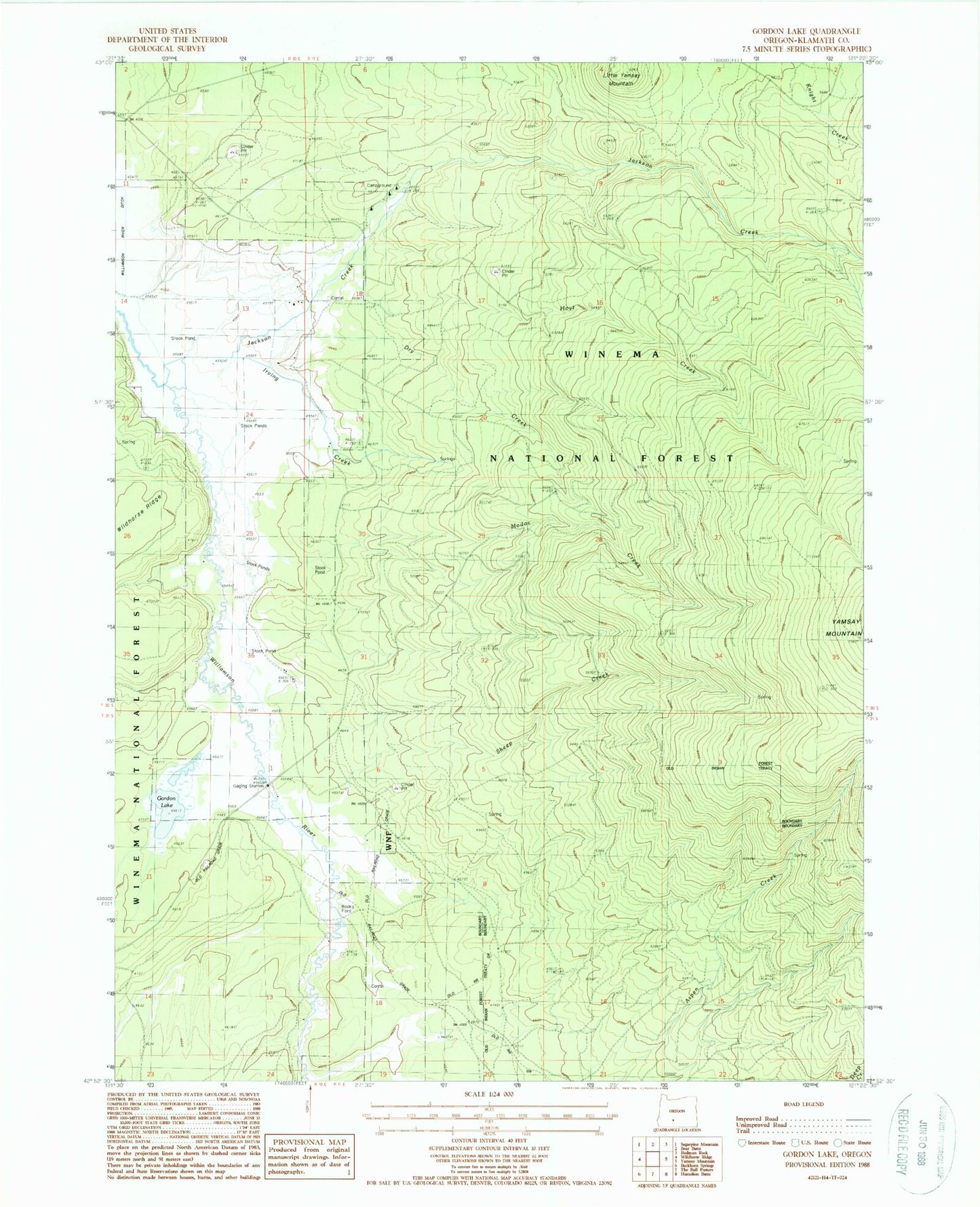 Classic USGS Gordon Lake Oregon 7.5'x7.5' Topo Map Image