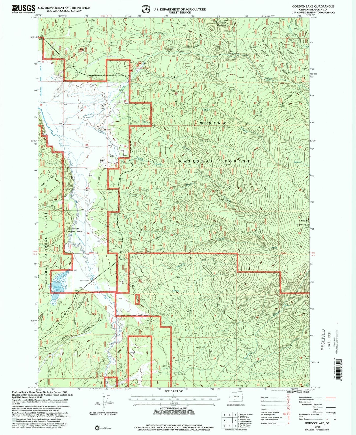 Classic USGS Gordon Lake Oregon 7.5'x7.5' Topo Map Image