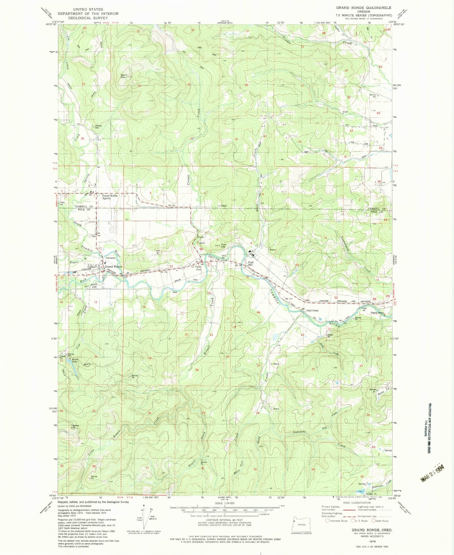 Classic USGS Grand Ronde Oregon 7.5'x7.5' Topo Map Image
