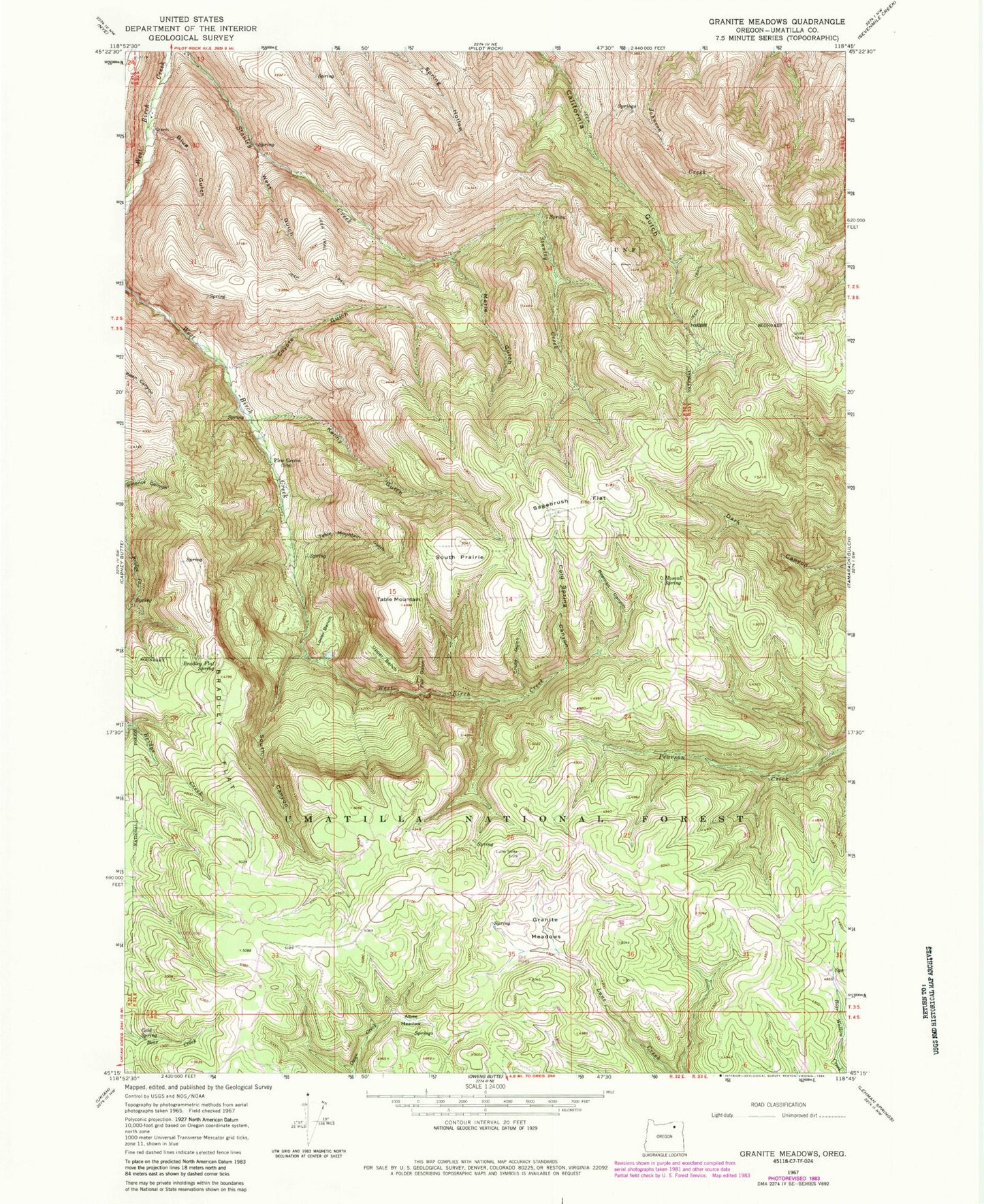 Classic USGS Granite Meadows Oregon 7.5'x7.5' Topo Map Image