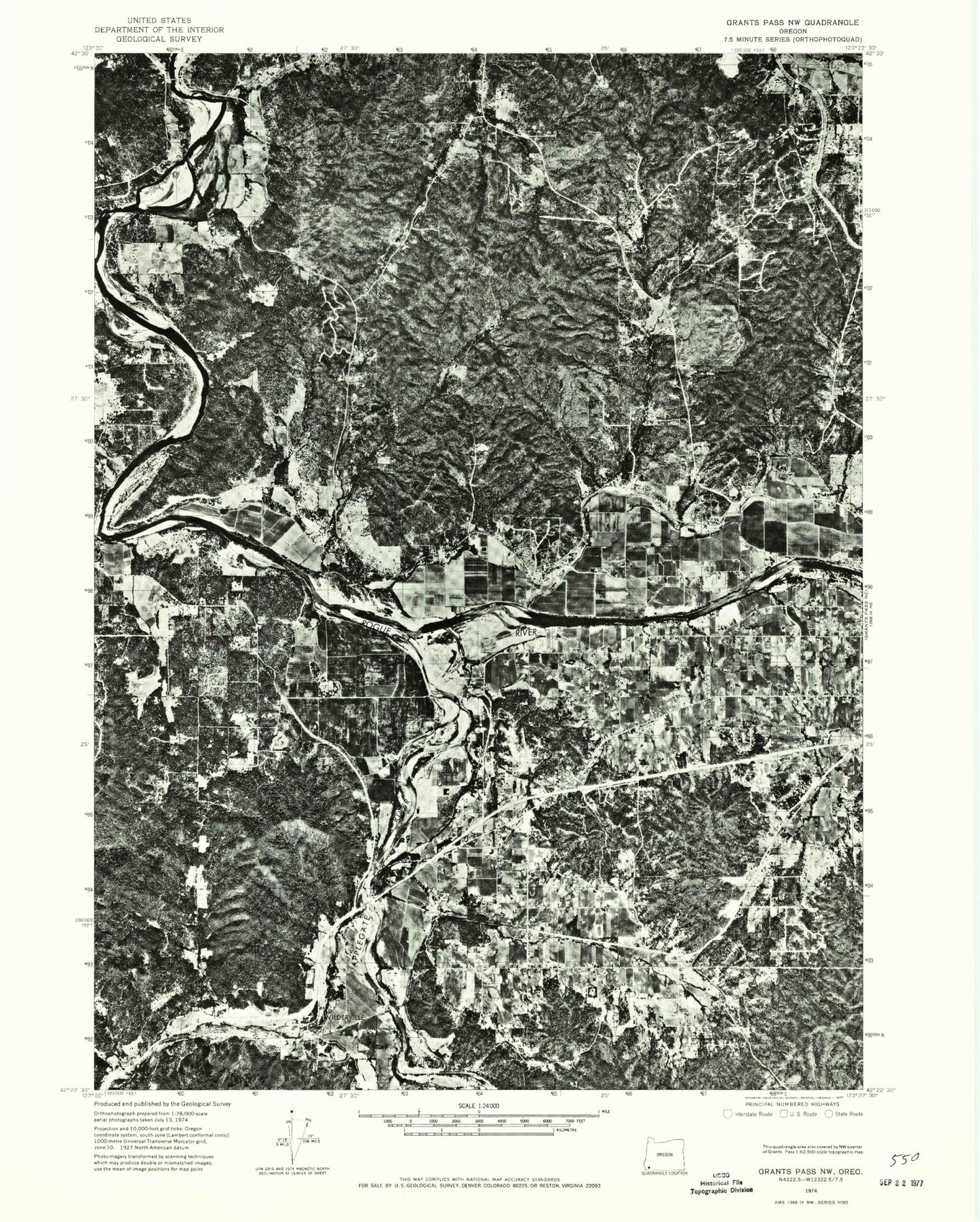 Classic USGS Wilderville Oregon 7.5'x7.5' Topo Map Image