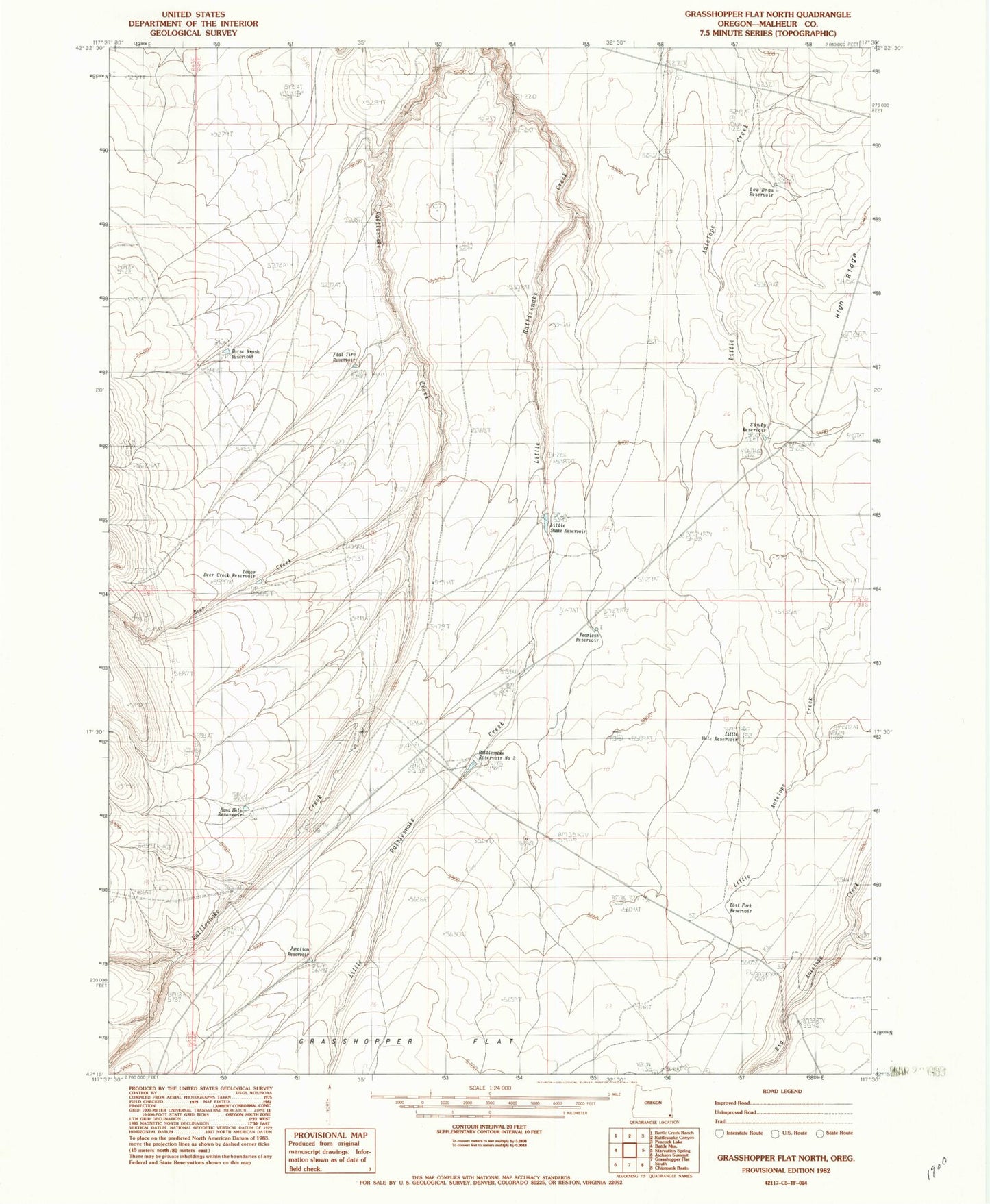 Classic USGS Grasshopper Flat North Oregon 7.5'x7.5' Topo Map Image