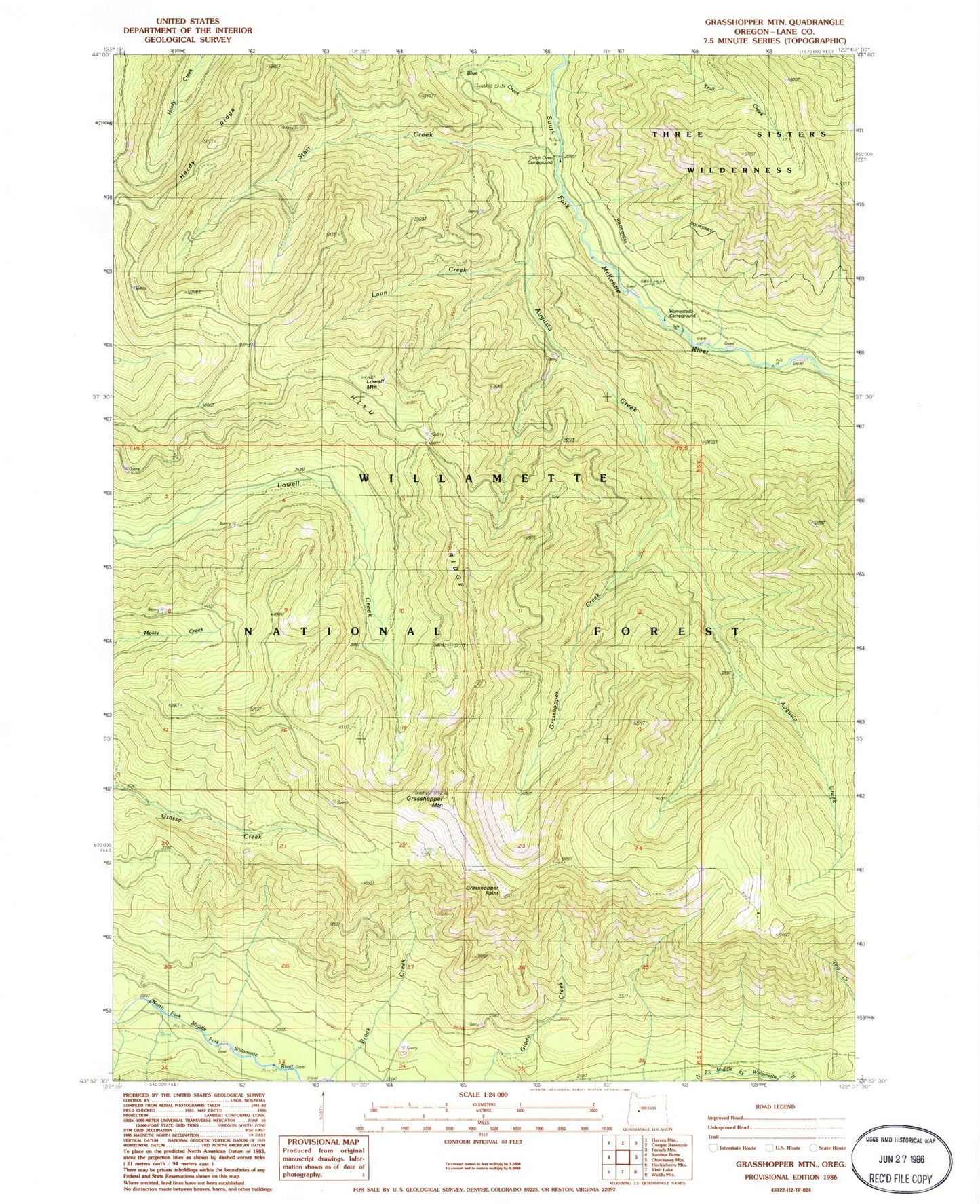 Classic USGS Grasshopper Mountain Oregon 7.5'x7.5' Topo Map Image