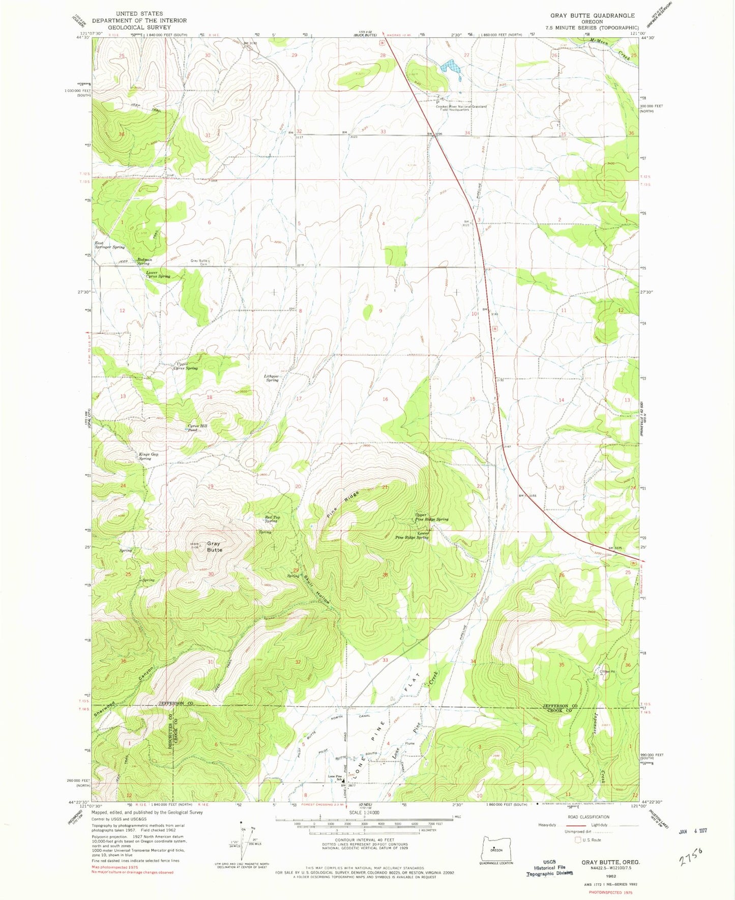 Classic USGS Gray Butte Oregon 7.5'x7.5' Topo Map Image
