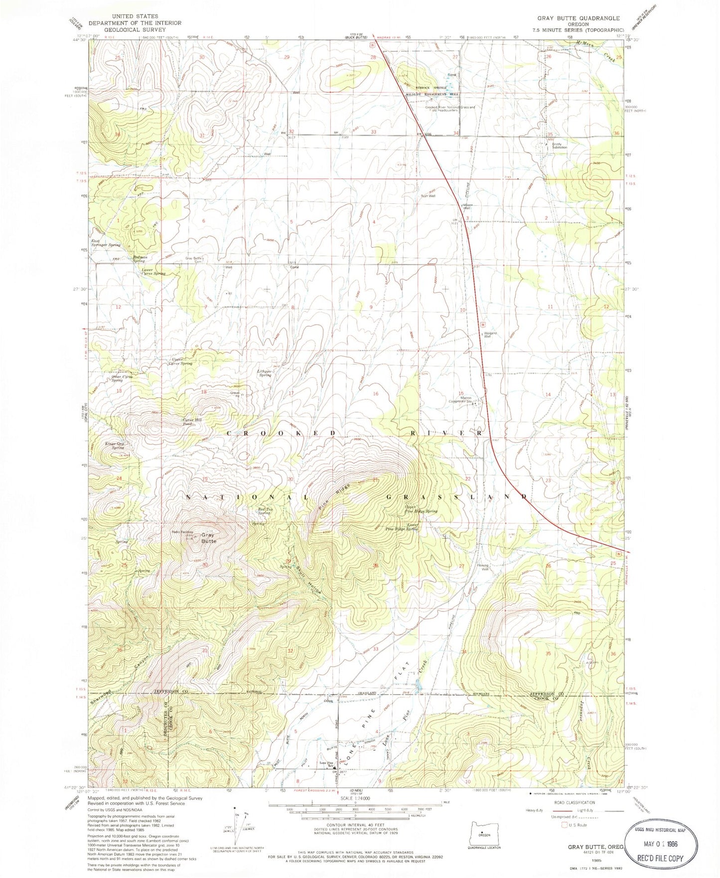 Classic USGS Gray Butte Oregon 7.5'x7.5' Topo Map Image