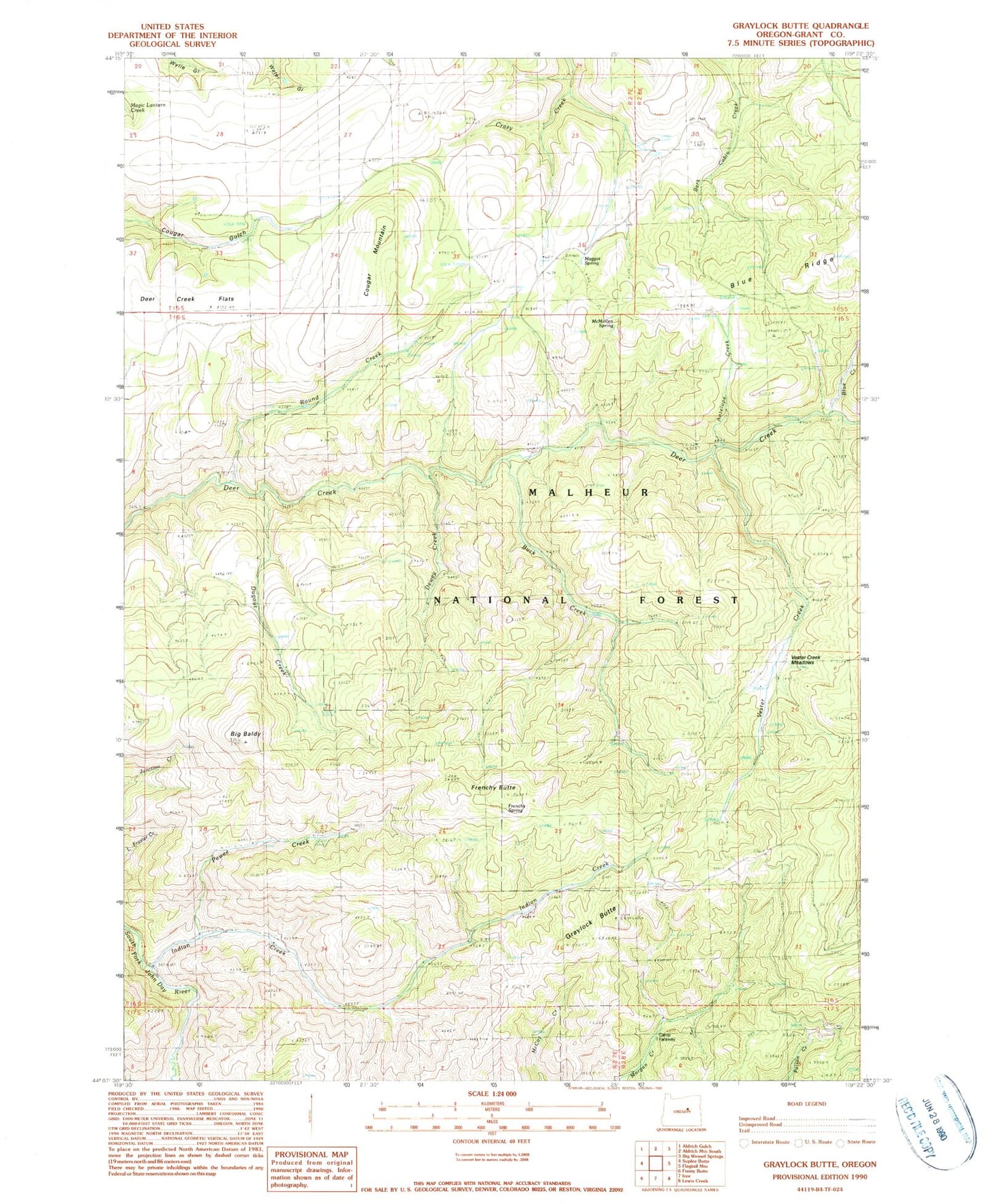 Classic USGS Graylock Butte Oregon 7.5'x7.5' Topo Map Image