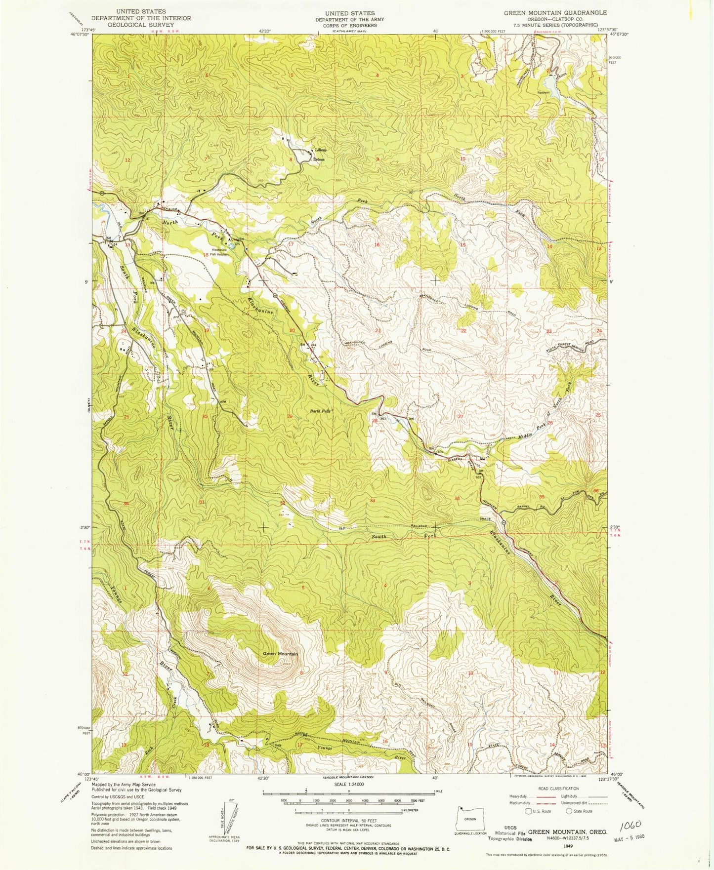 Classic USGS Green Mountain Oregon 7.5'x7.5' Topo Map Image