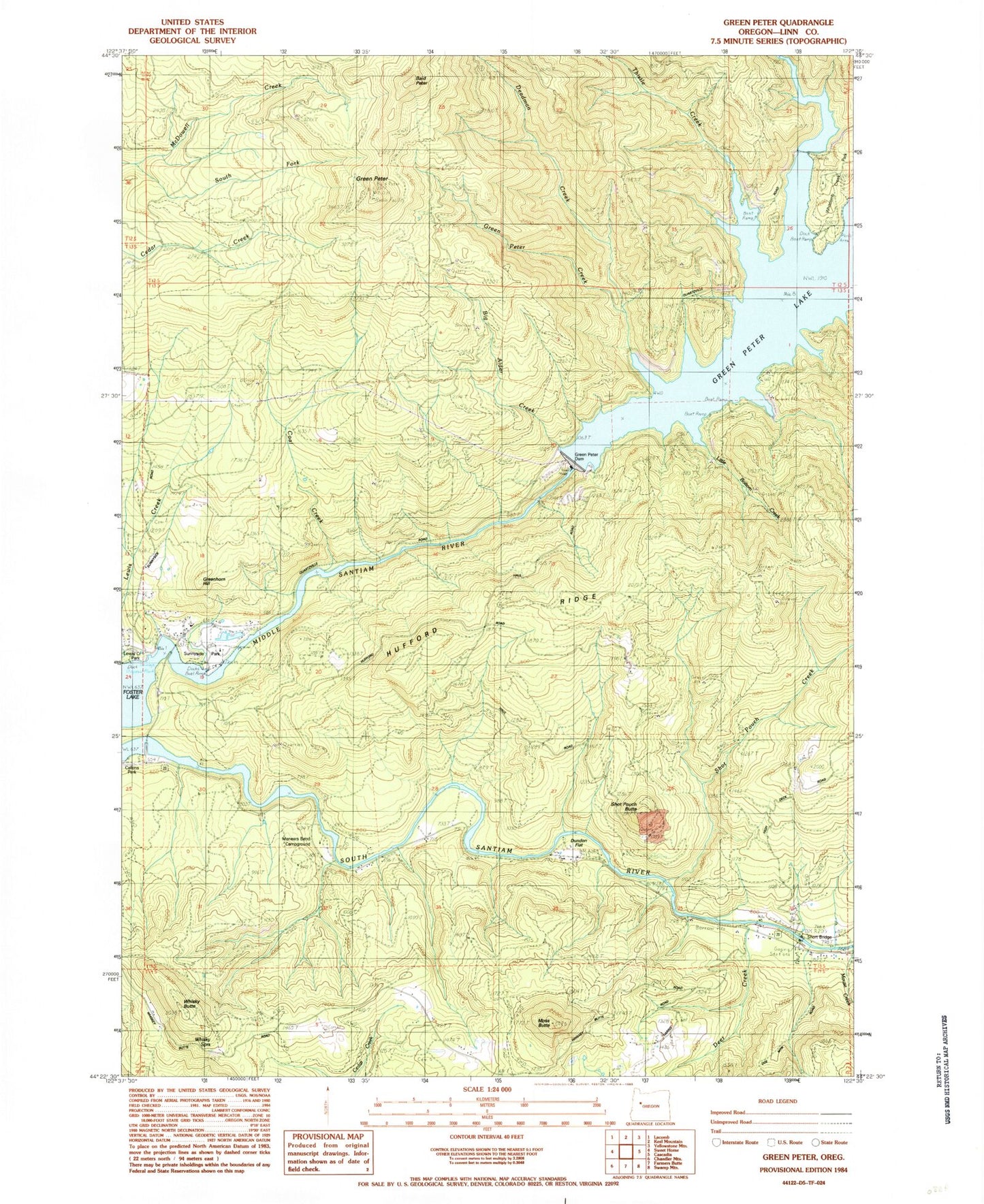 Classic USGS Green Peter Oregon 7.5'x7.5' Topo Map Image