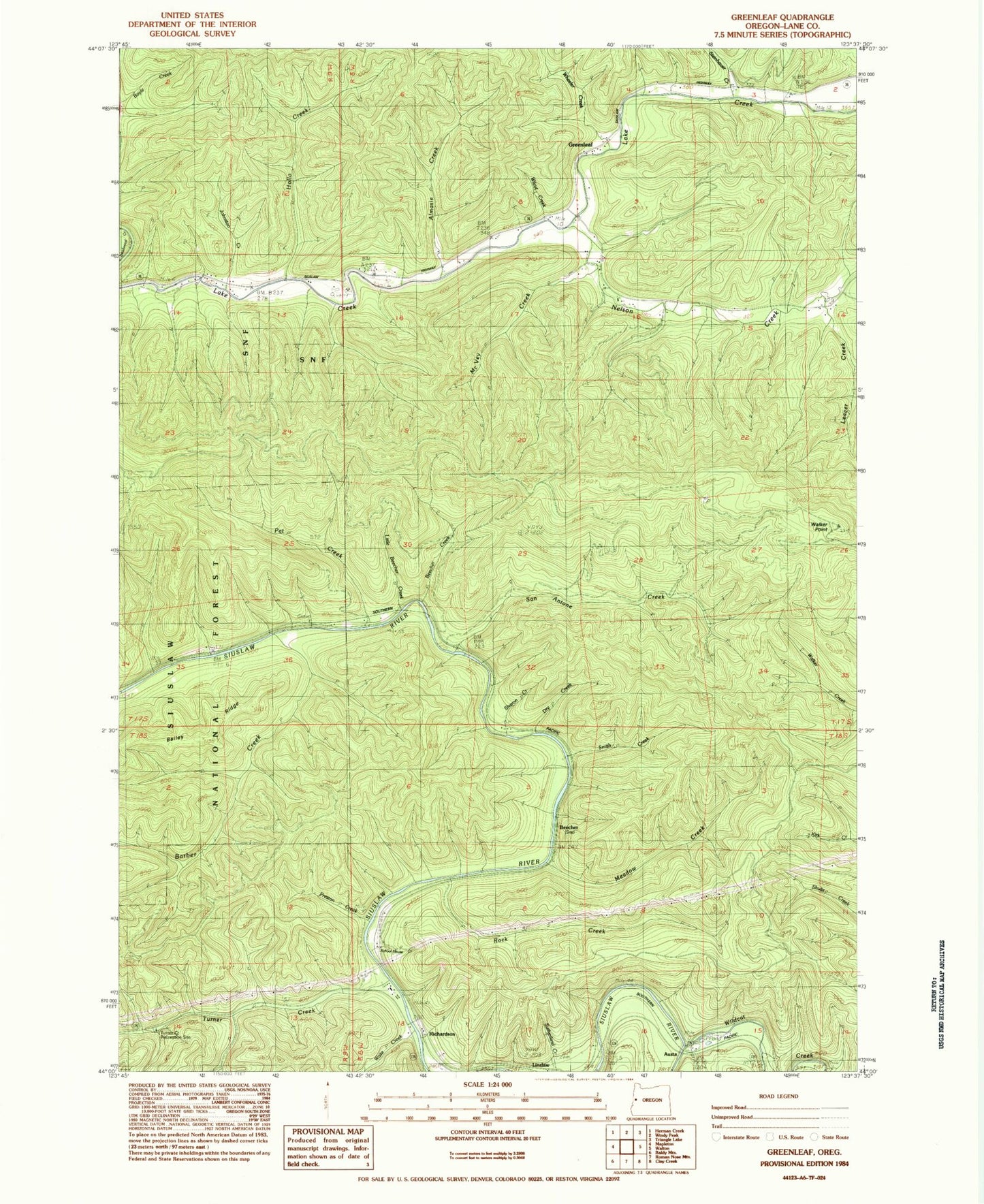 Classic USGS Greenleaf Oregon 7.5'x7.5' Topo Map Image