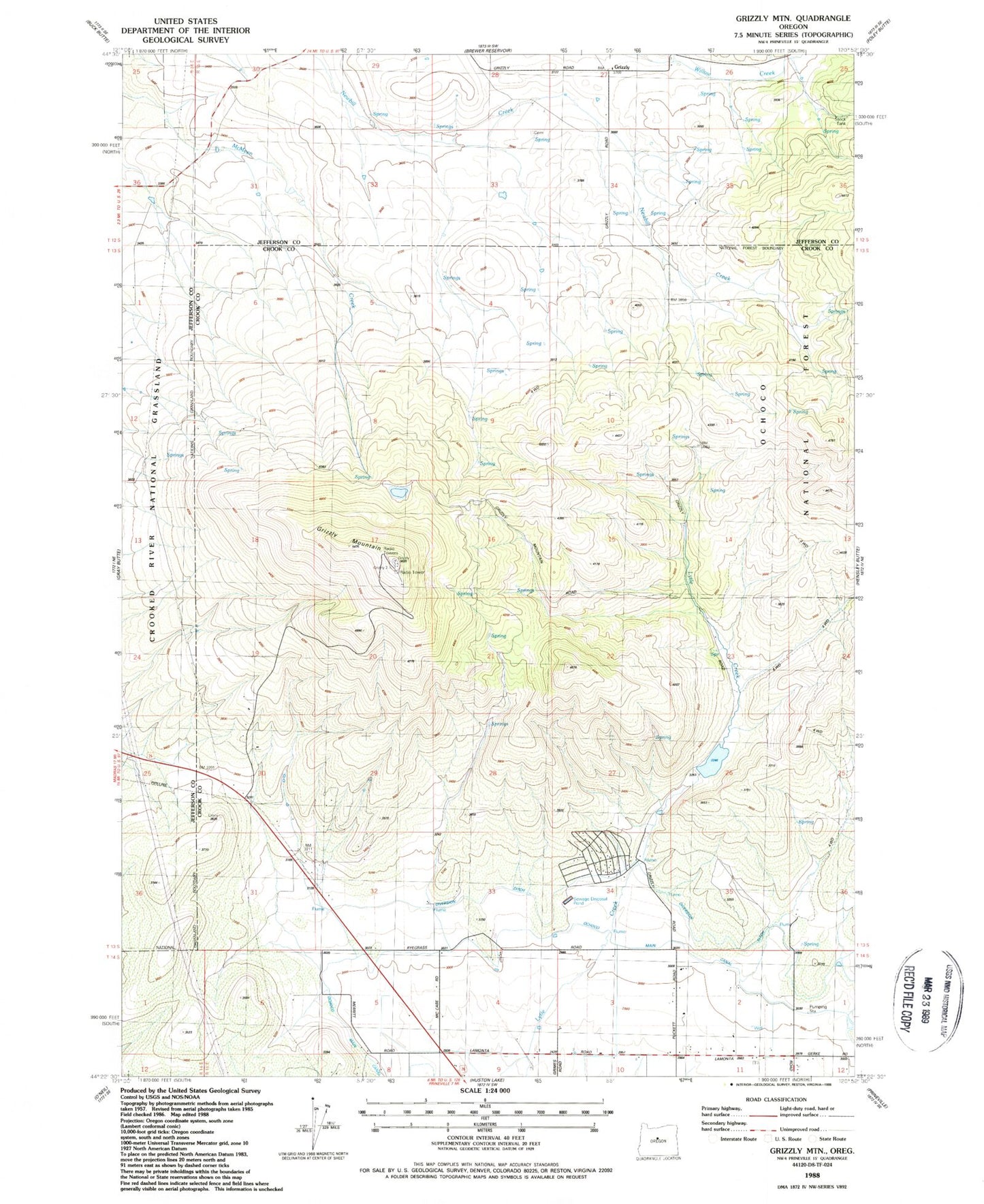 Classic USGS Grizzly Mountain Oregon 7.5'x7.5' Topo Map Image