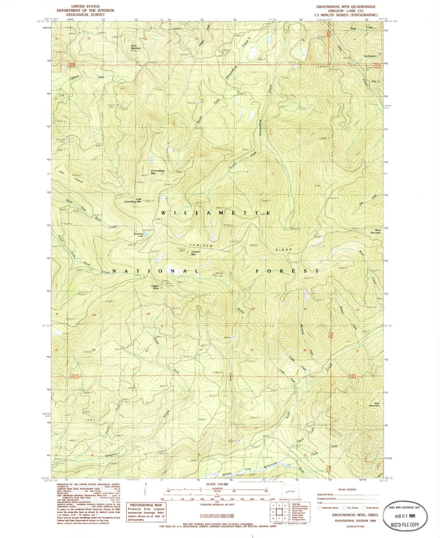 Classic USGS Groundhog Mountain Oregon 7.5'x7.5' Topo Map Image