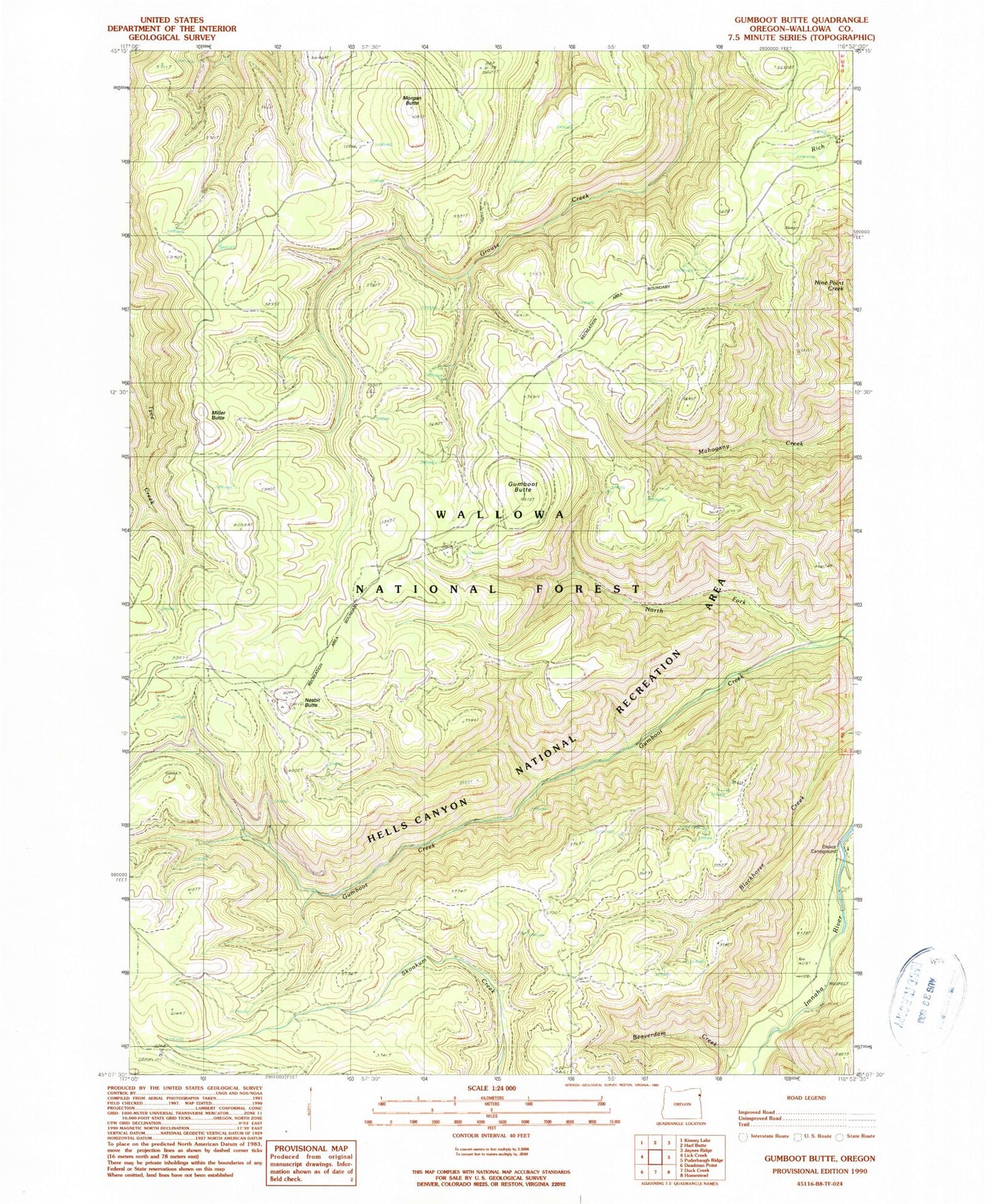 Classic USGS Gumboot Butte Oregon 7.5'x7.5' Topo Map Image