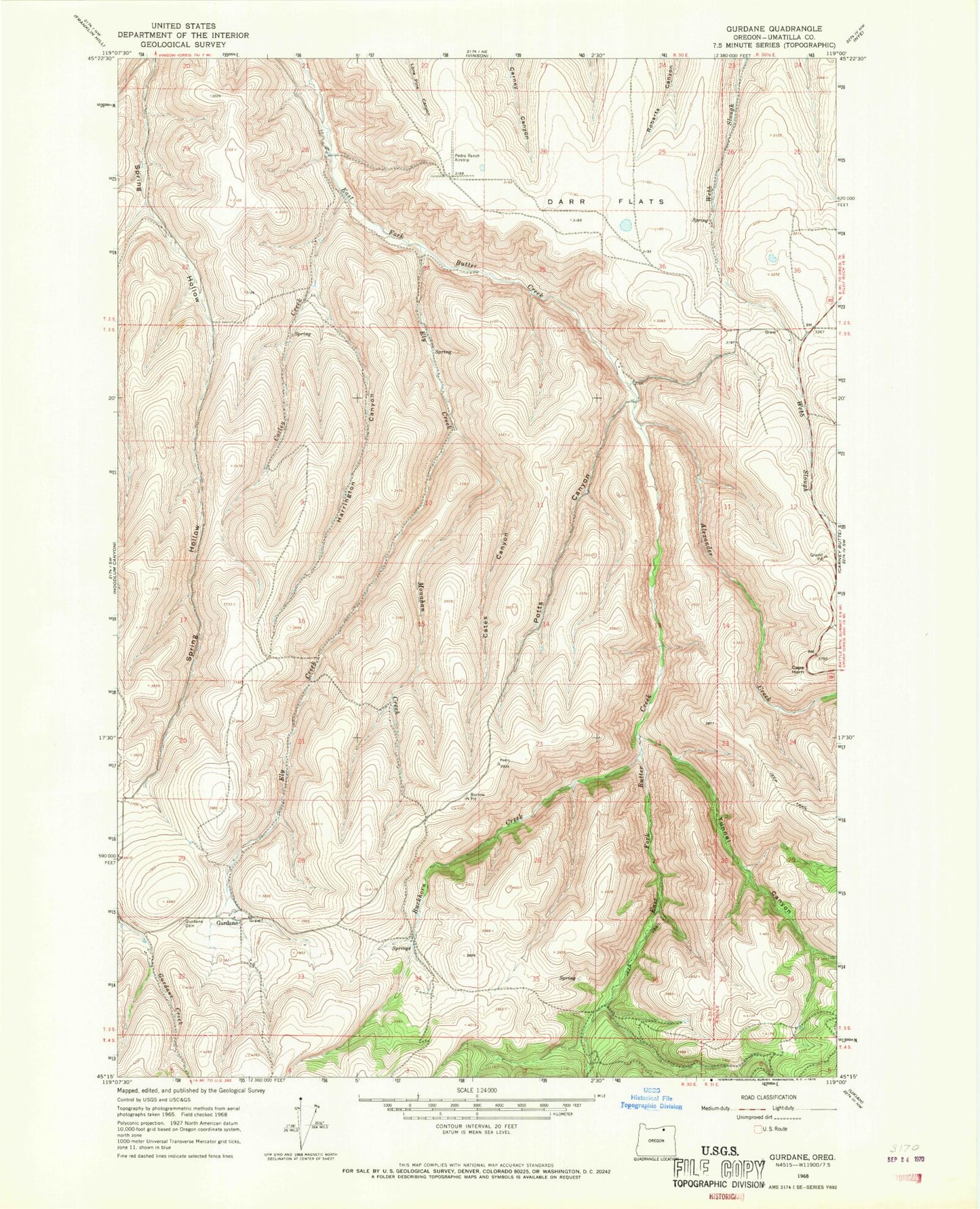Classic USGS Gurdane Oregon 7.5'x7.5' Topo Map Image