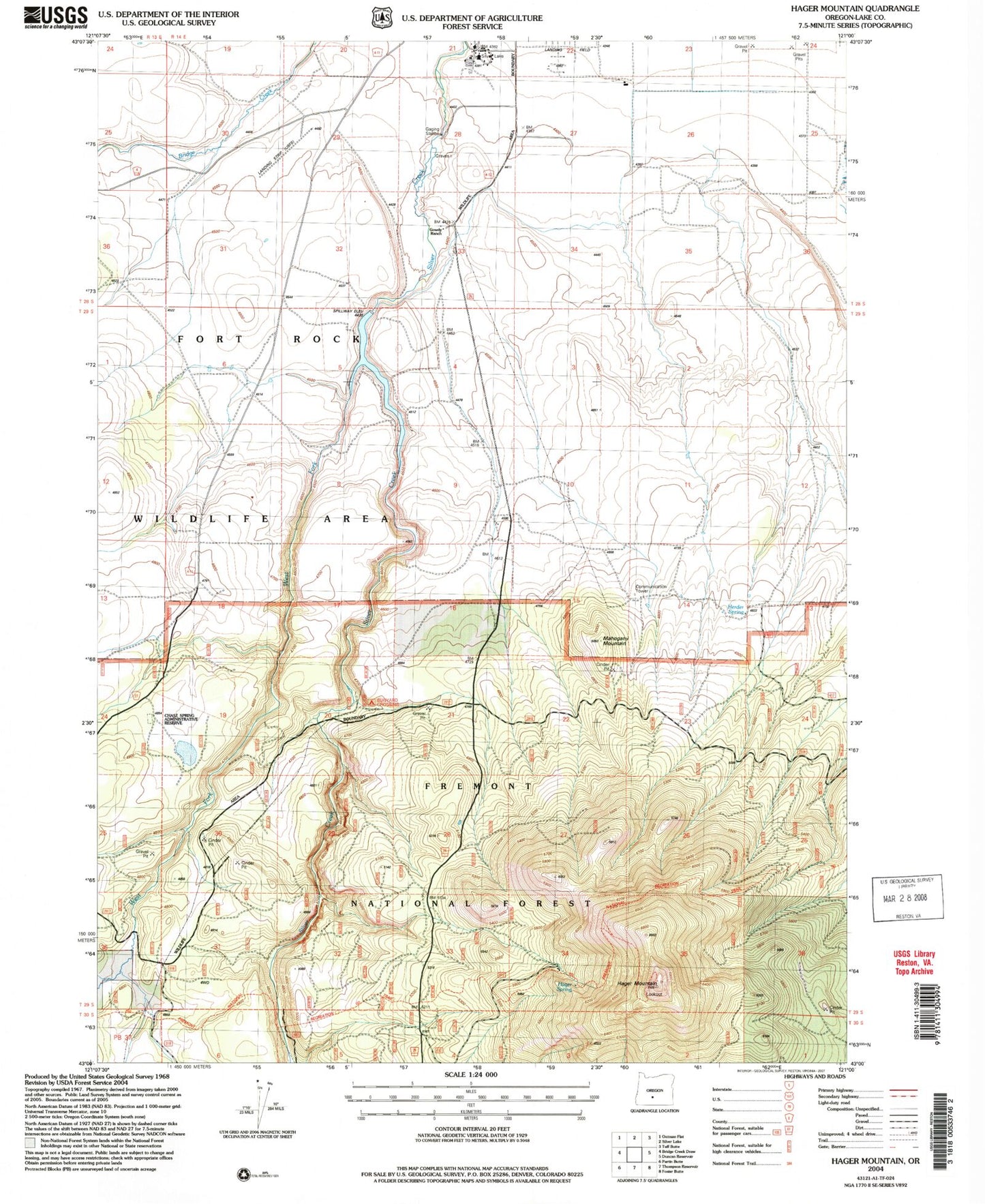 Classic USGS Hager Mountain Oregon 7.5'x7.5' Topo Map Image