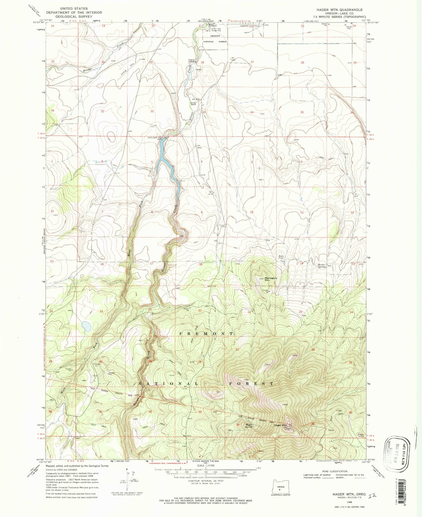 Classic USGS Hager Mountain Oregon 7.5'x7.5' Topo Map Image