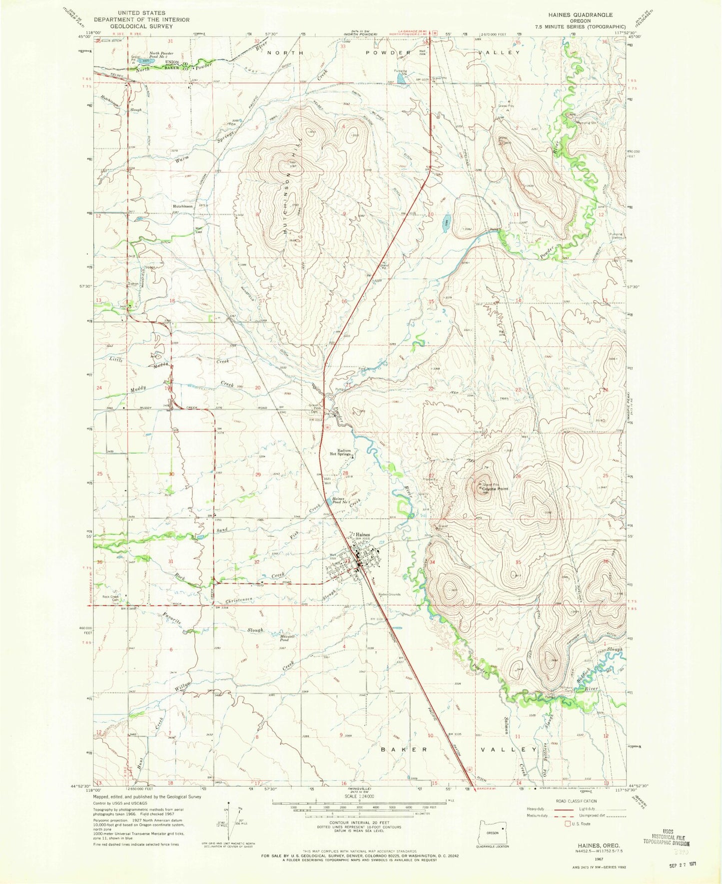 Classic USGS Haines Oregon 7.5'x7.5' Topo Map Image
