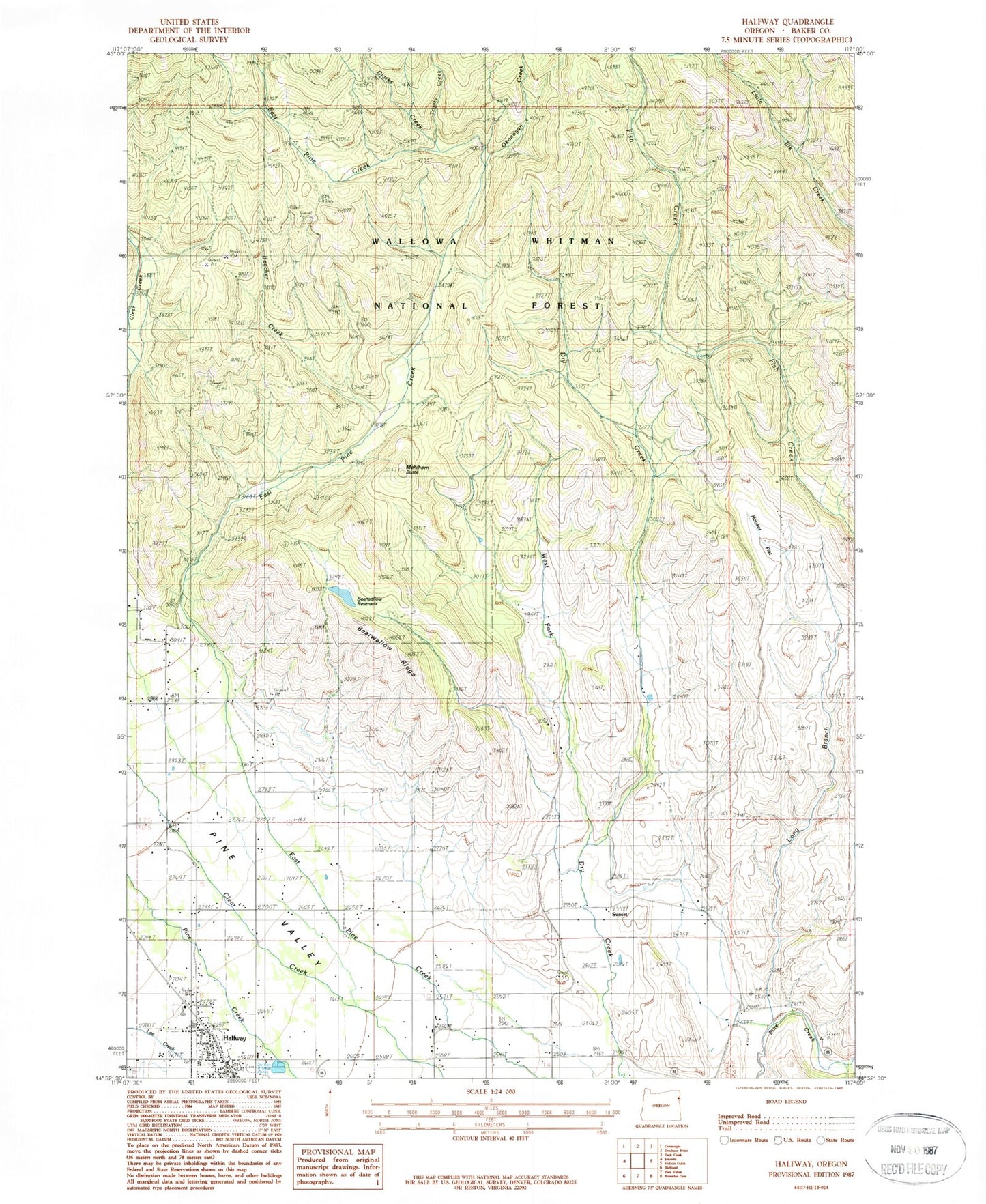 Classic USGS Halfway Oregon 7.5'x7.5' Topo Map Image
