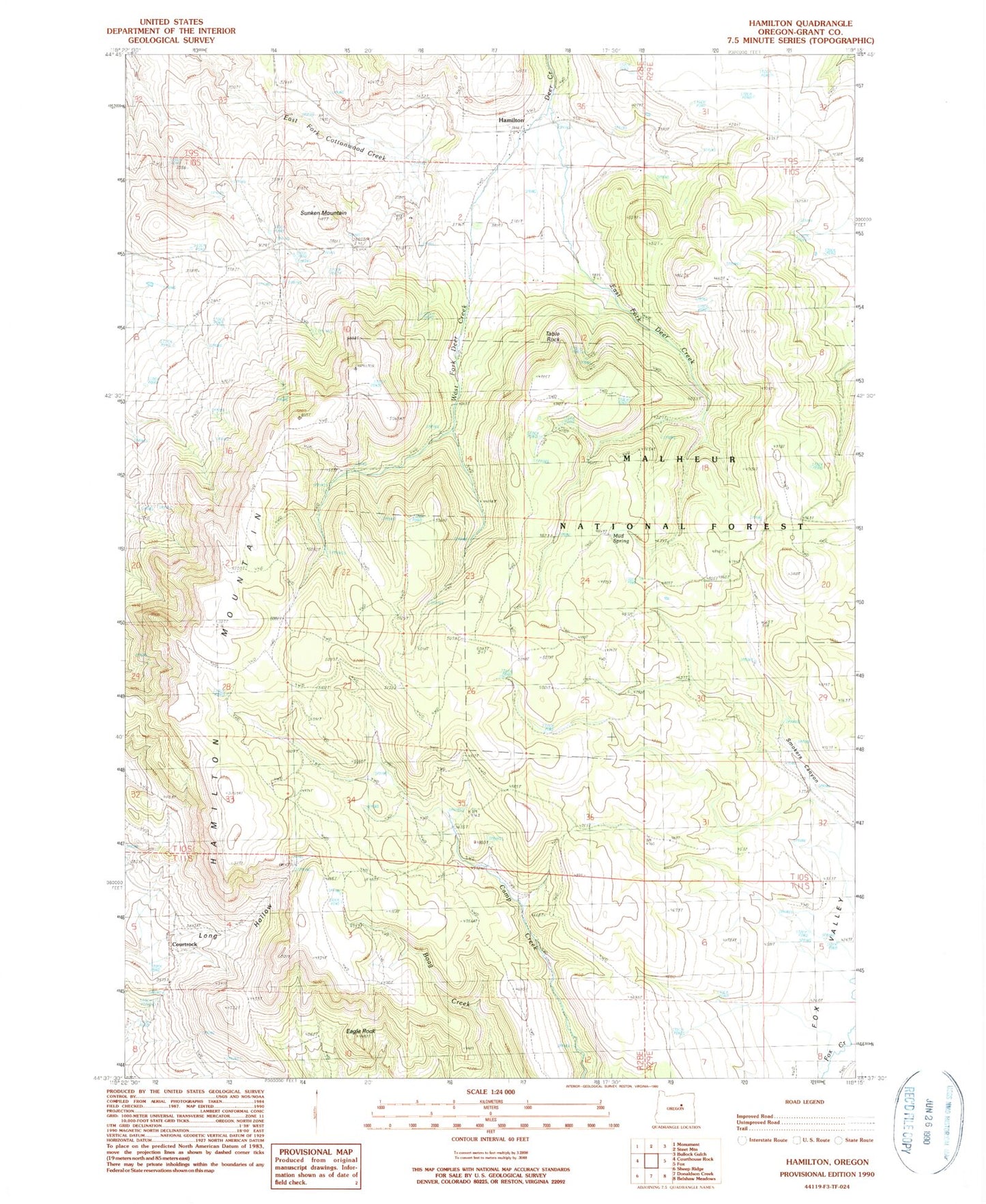 Classic USGS Hamilton Oregon 7.5'x7.5' Topo Map Image