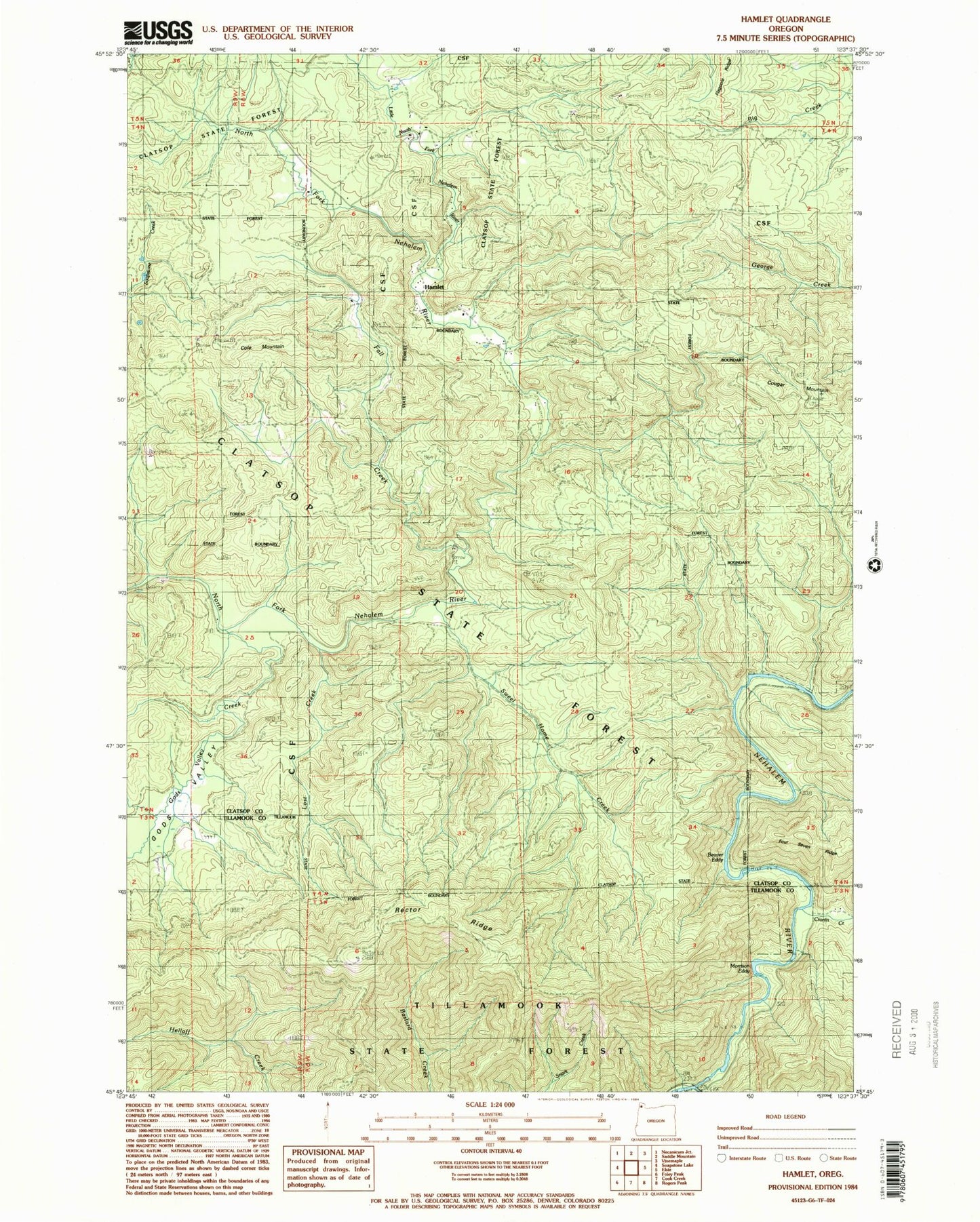 Classic USGS Hamlet Oregon 7.5'x7.5' Topo Map Image