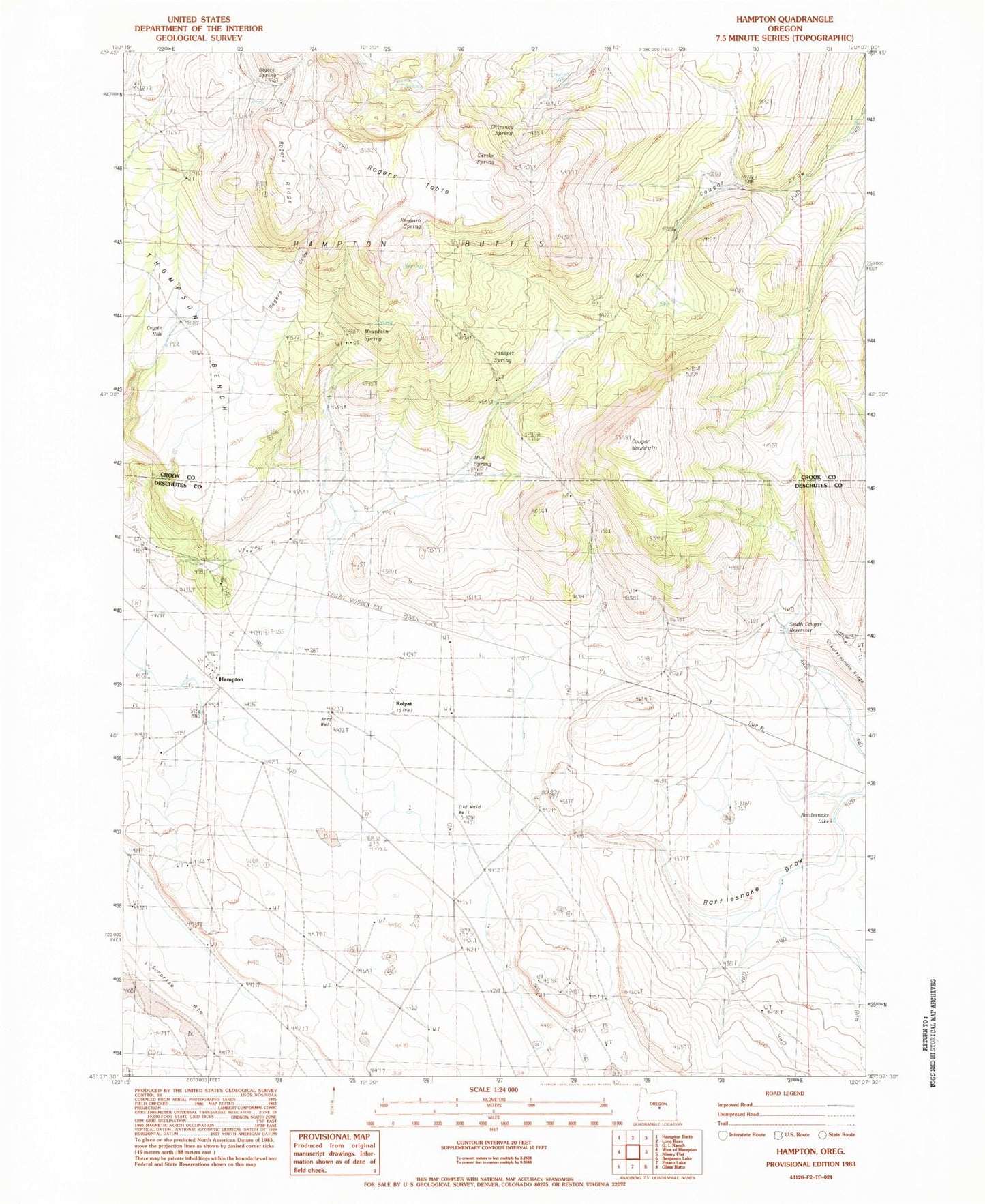 Classic USGS Hampton Oregon 7.5'x7.5' Topo Map Image