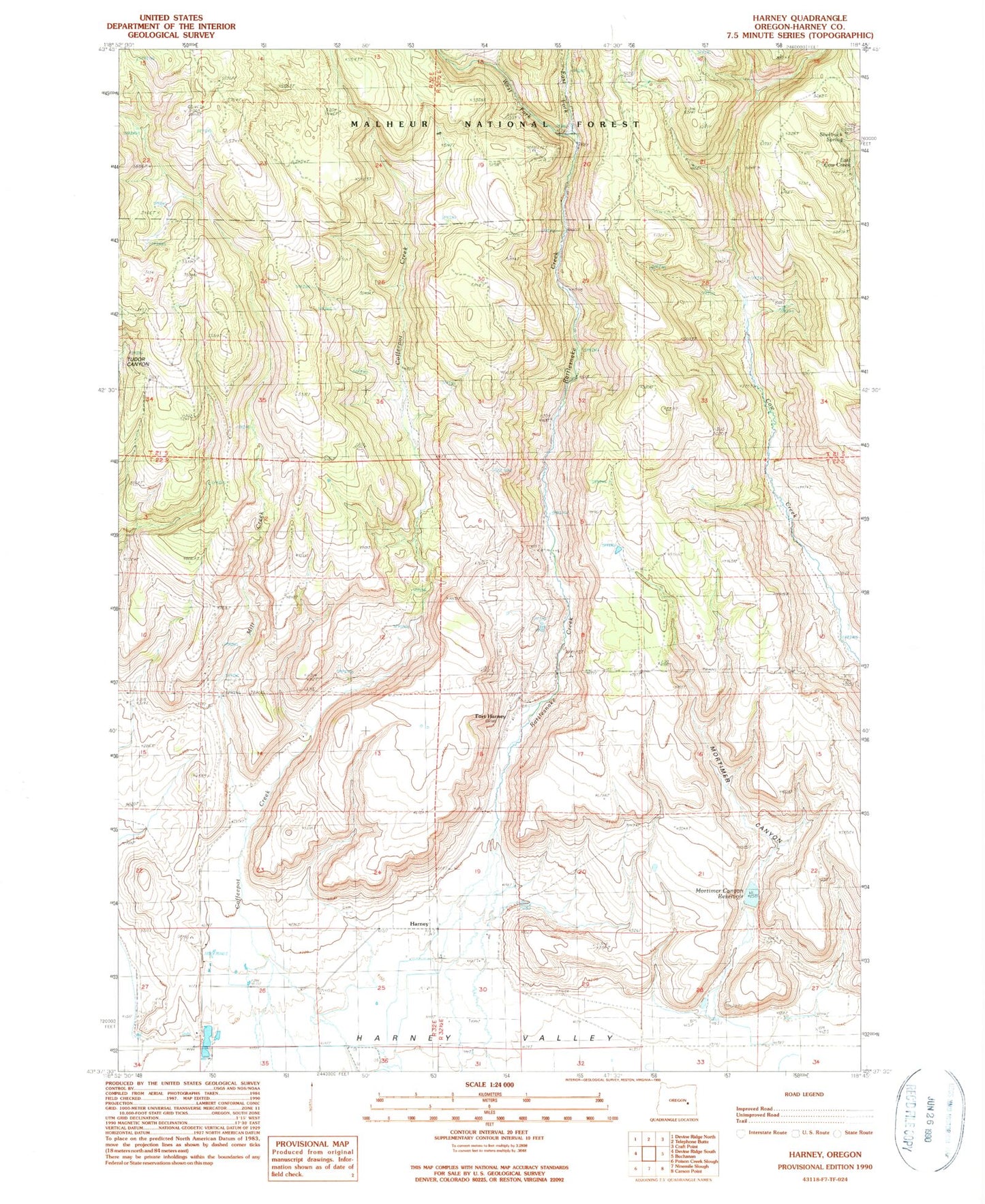 Classic USGS Harney Oregon 7.5'x7.5' Topo Map Image