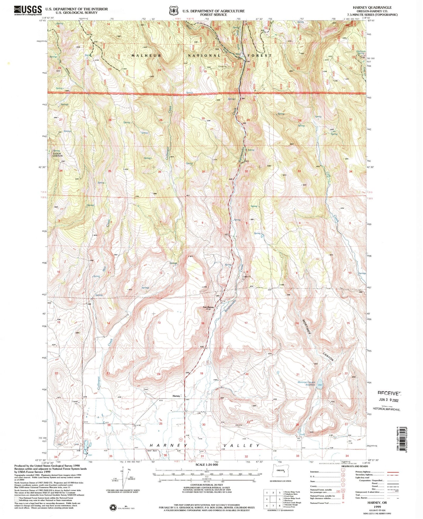 Classic USGS Harney Oregon 7.5'x7.5' Topo Map Image