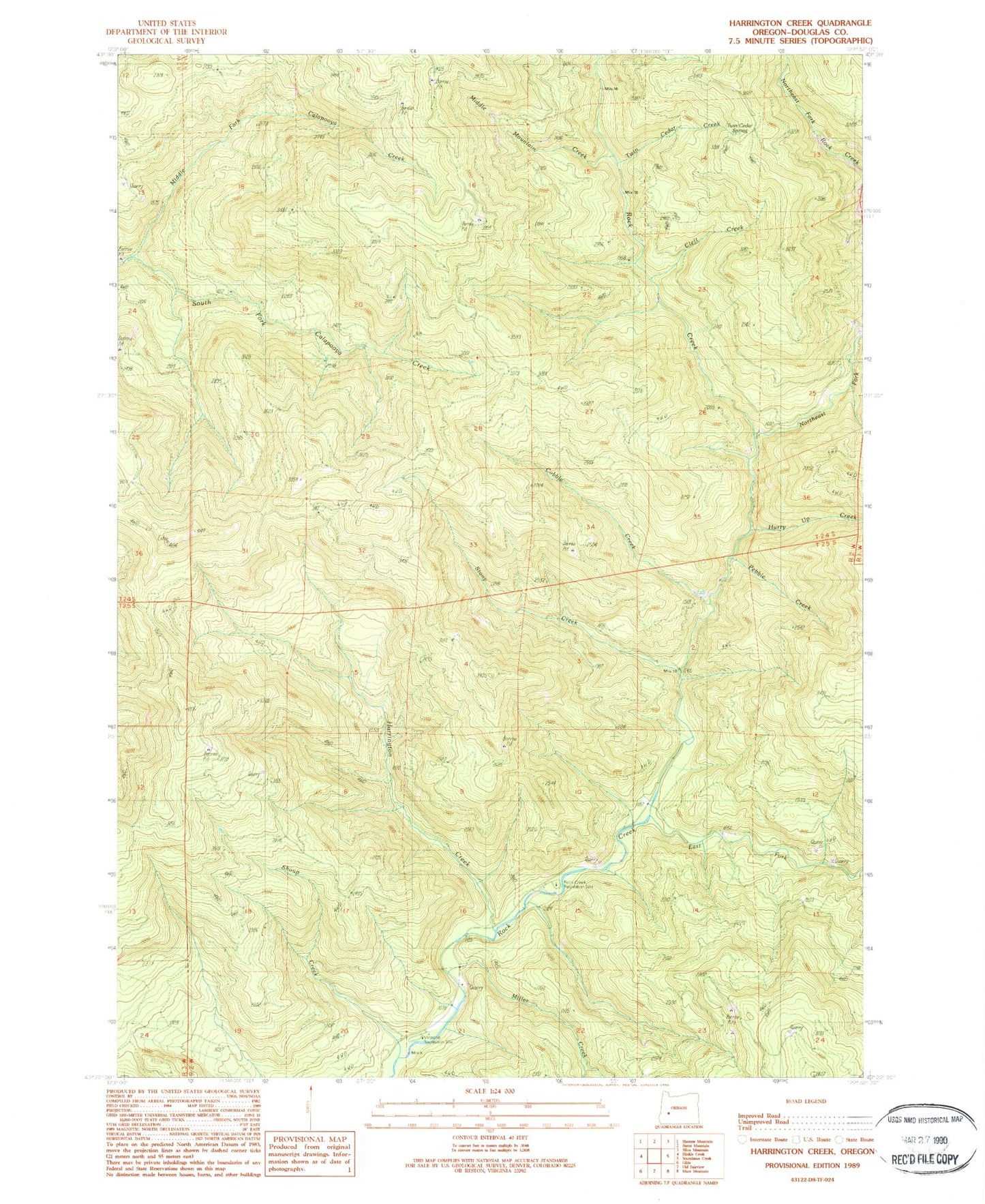 Classic USGS Harrington Creek Oregon 7.5'x7.5' Topo Map Image