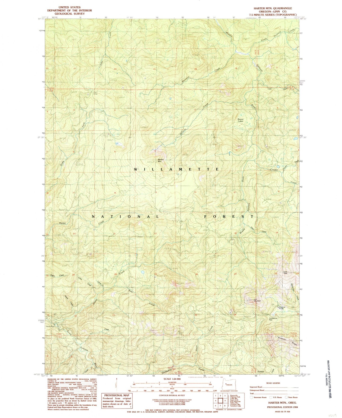 Classic USGS Harter Mountain Oregon 7.5'x7.5' Topo Map Image