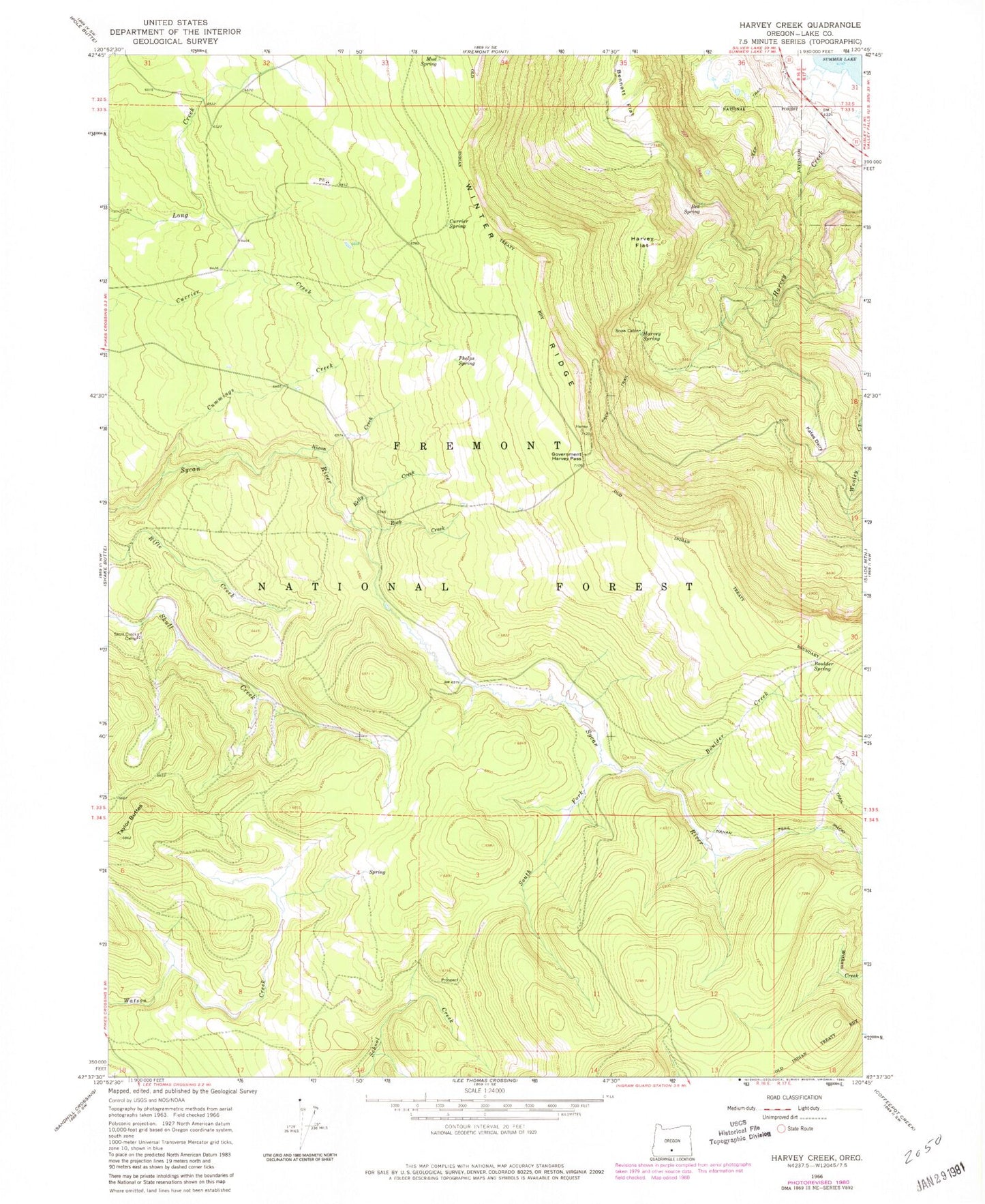 Classic USGS Harvey Creek Oregon 7.5'x7.5' Topo Map Image