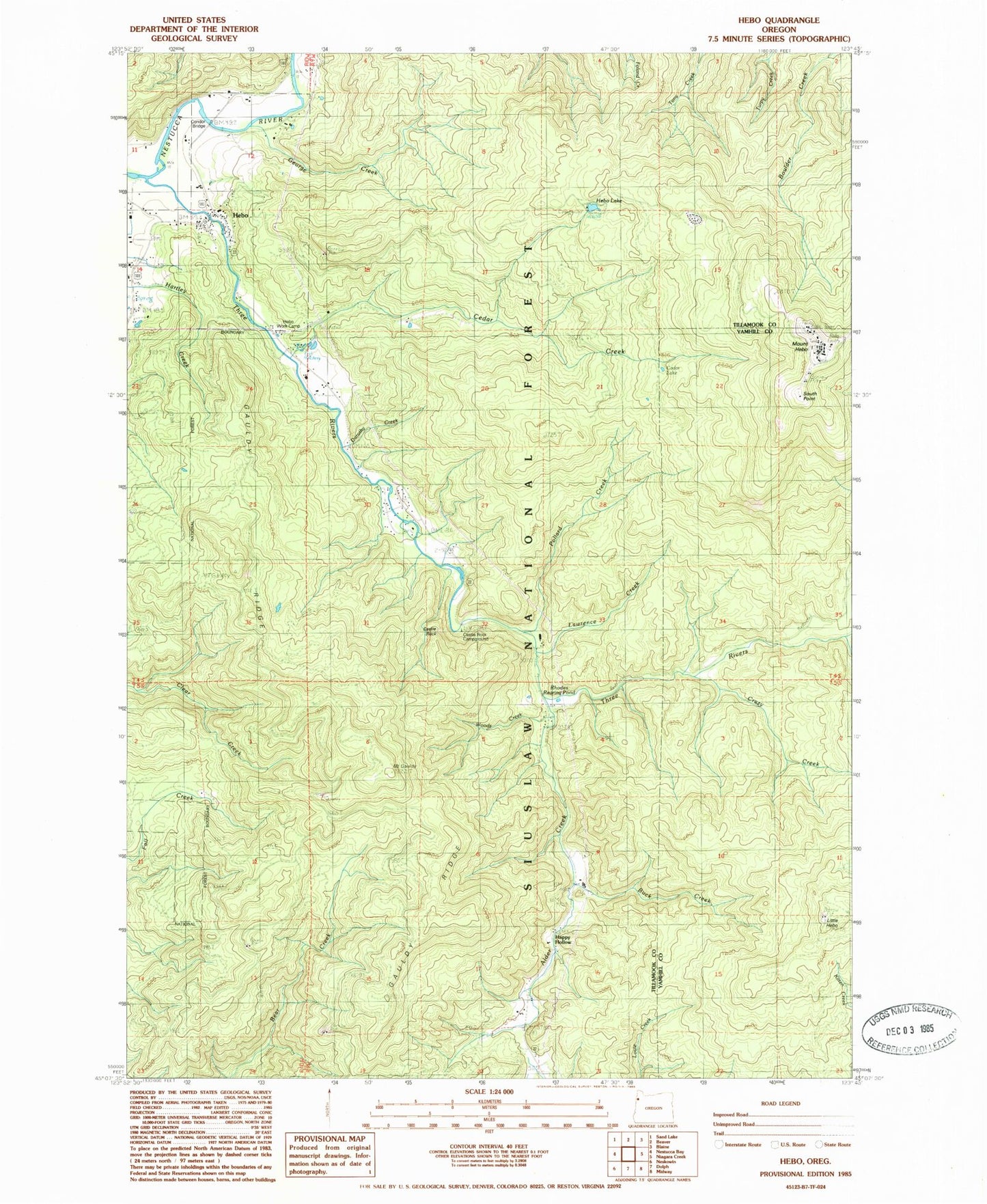 Classic USGS Hebo Oregon 7.5'x7.5' Topo Map Image