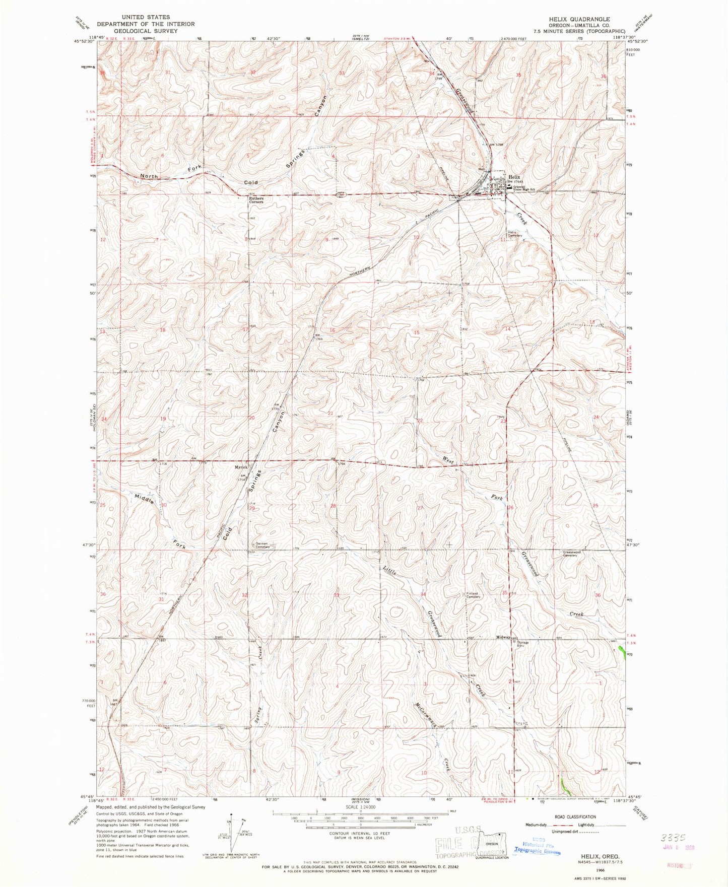Classic USGS Helix Oregon 7.5'x7.5' Topo Map Image