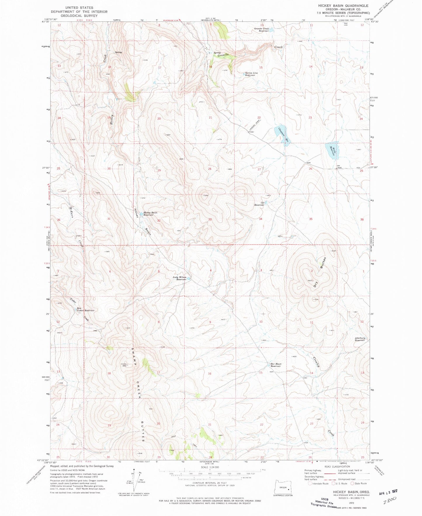 Classic USGS Hickey Basin Oregon 7.5'x7.5' Topo Map Image