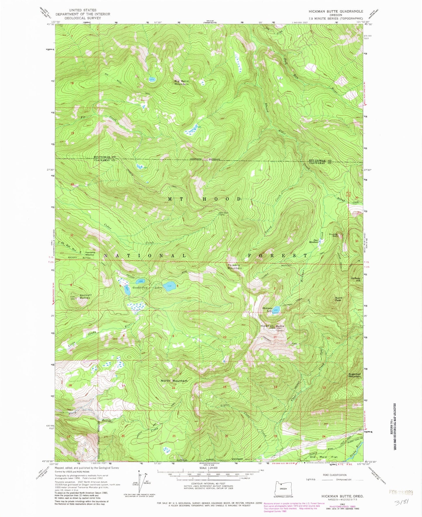 Classic USGS Hickman Butte Oregon 7.5'x7.5' Topo Map Image
