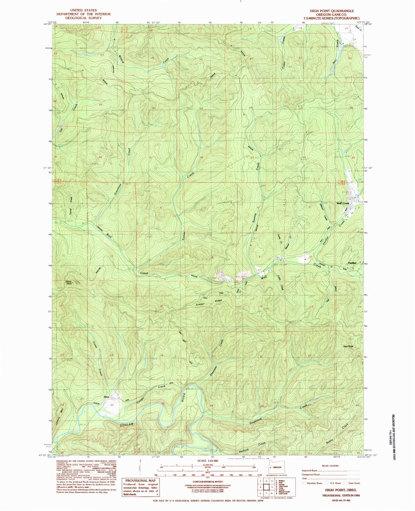 Classic USGS High Point Oregon 7.5'x7.5' Topo Map Image