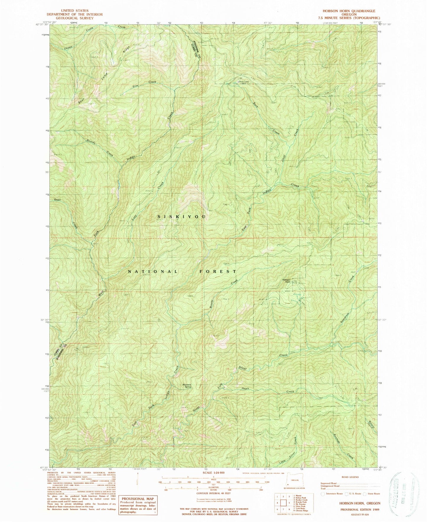 Classic USGS Hobson Horn Oregon 7.5'x7.5' Topo Map Image