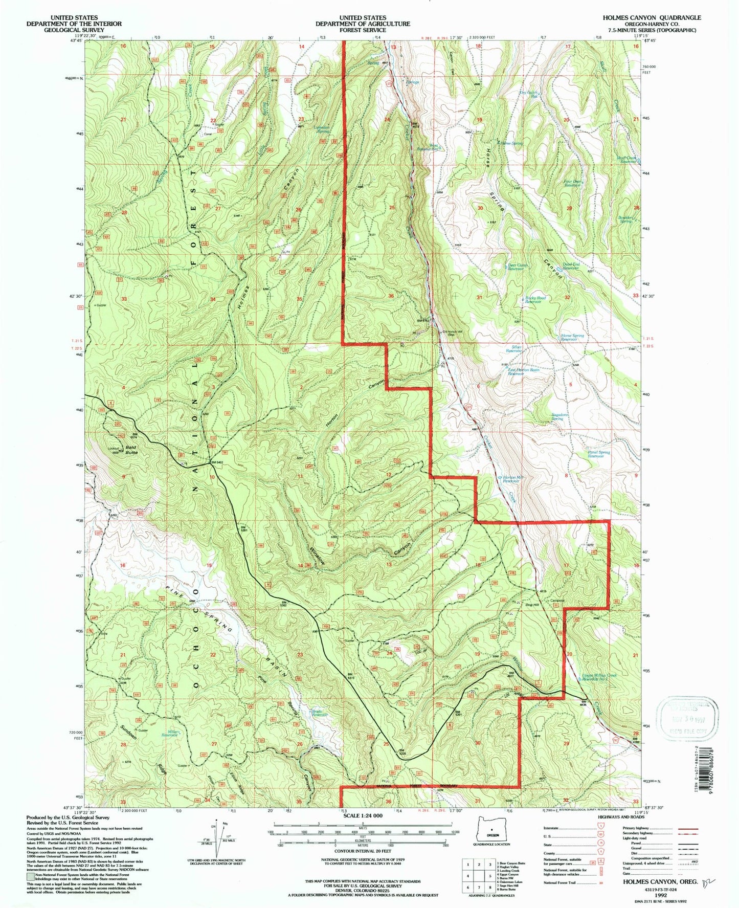 Classic USGS Holmes Canyon Oregon 7.5'x7.5' Topo Map Image