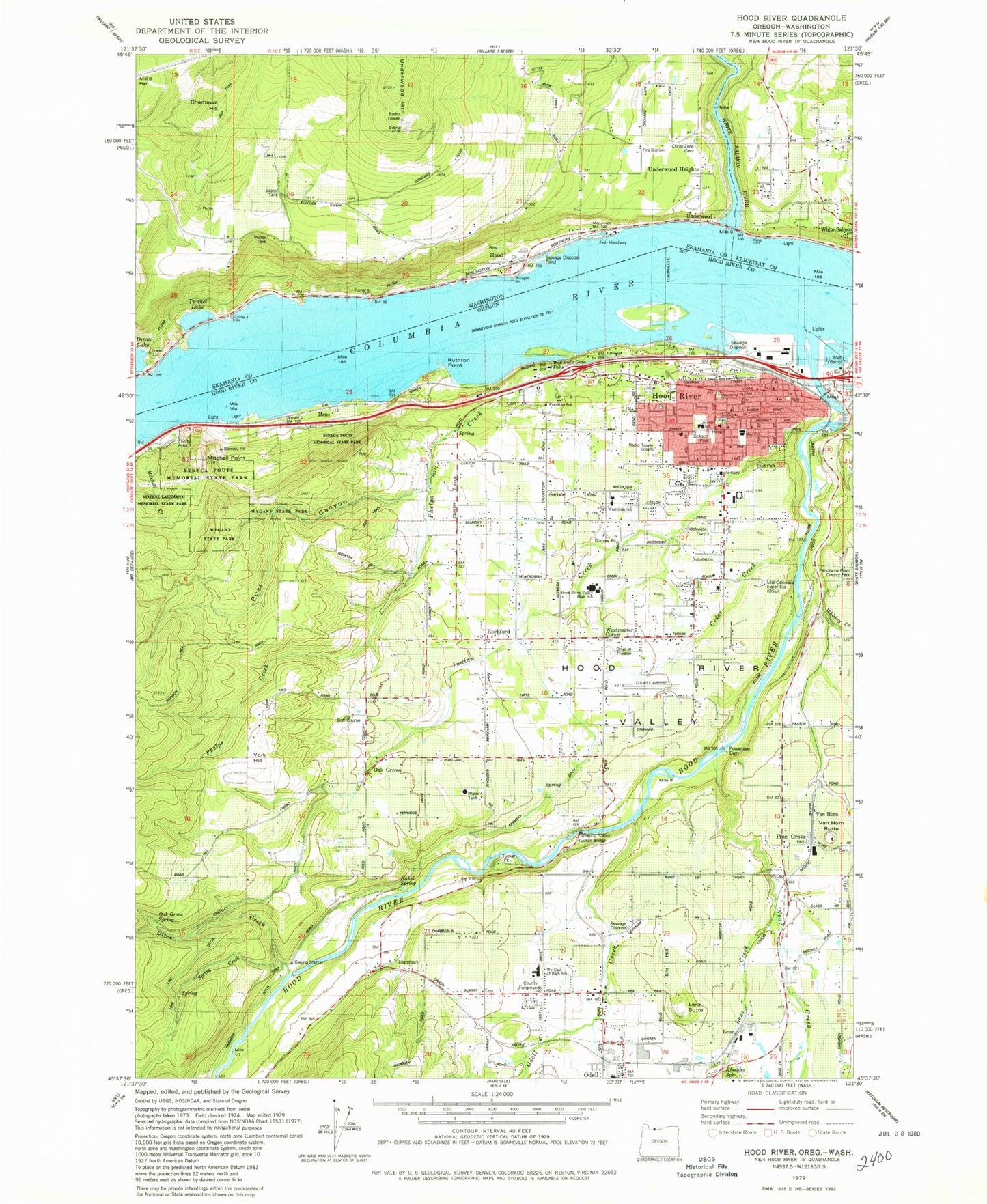 Classic USGS Hood River Oregon 7.5'x7.5' Topo Map Image