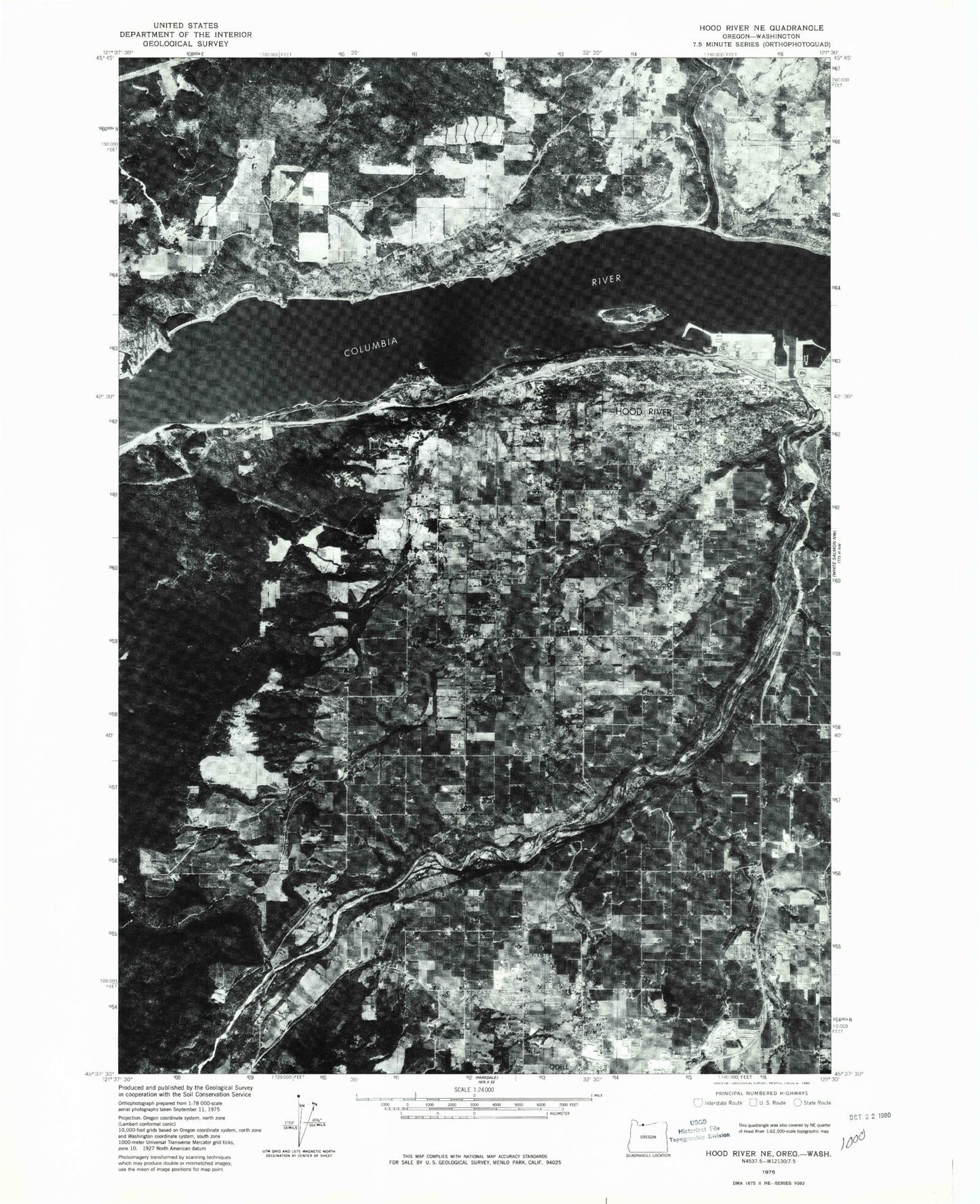 Classic USGS Hood River Oregon 7.5'x7.5' Topo Map Image