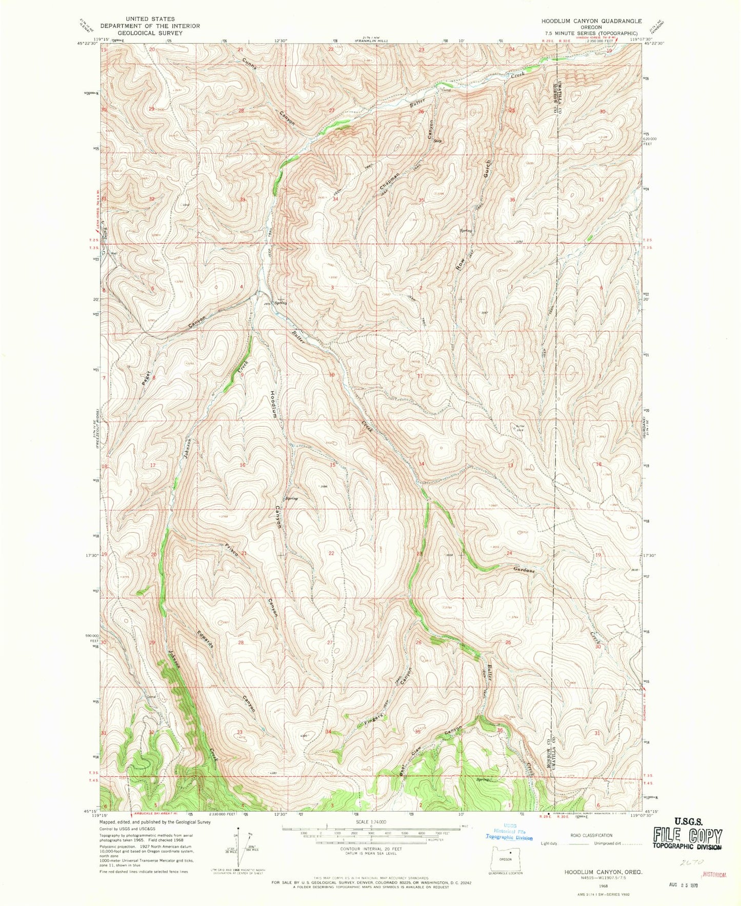 Classic USGS Hoodlum Canyon Oregon 7.5'x7.5' Topo Map Image