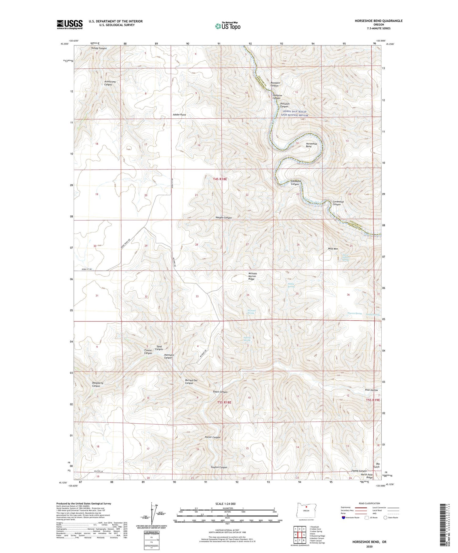 Horseshoe Bend Oregon US Topo Map Image