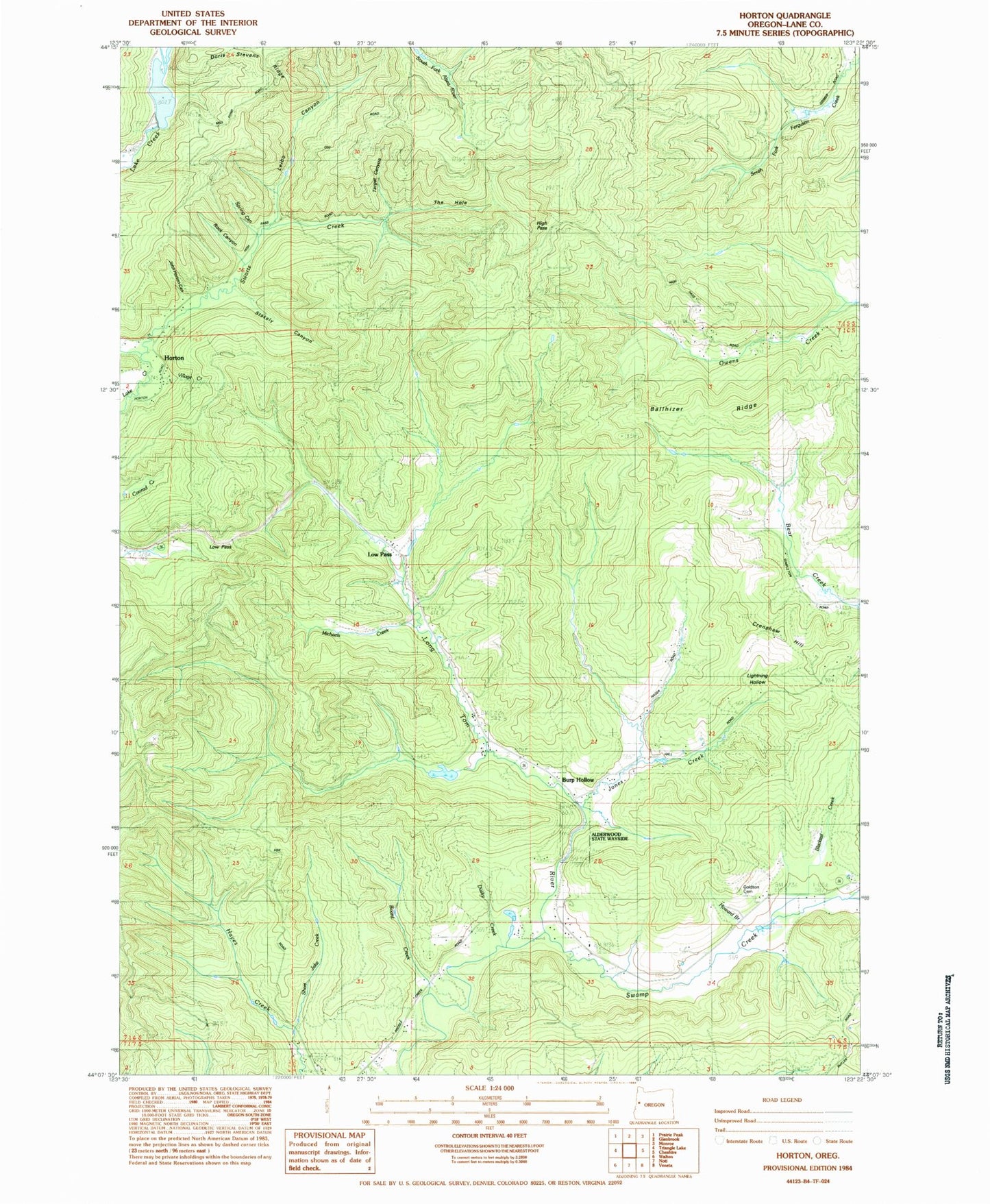 Classic USGS Horton Oregon 7.5'x7.5' Topo Map Image