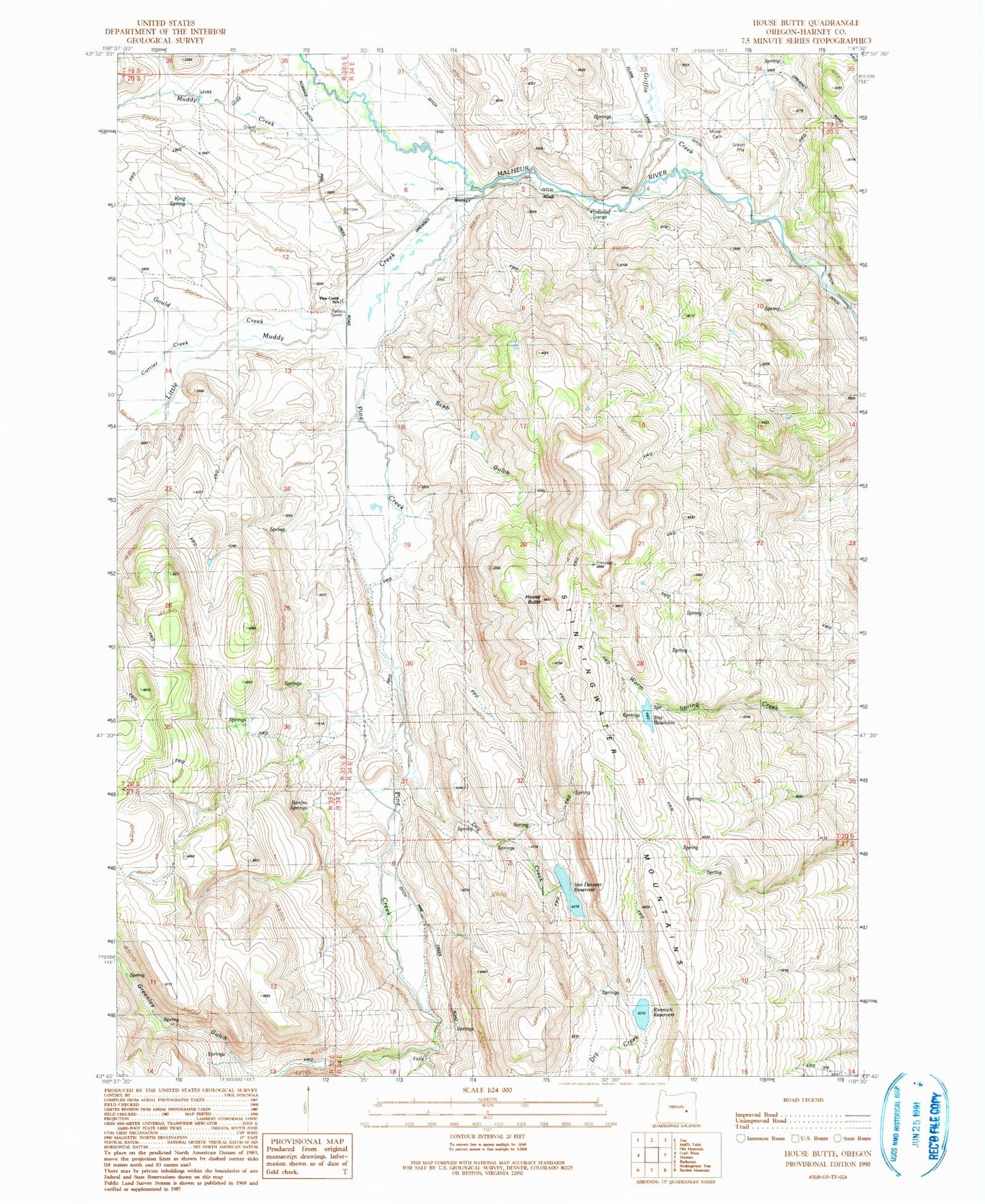 Classic USGS House Butte Oregon 7.5'x7.5' Topo Map Image