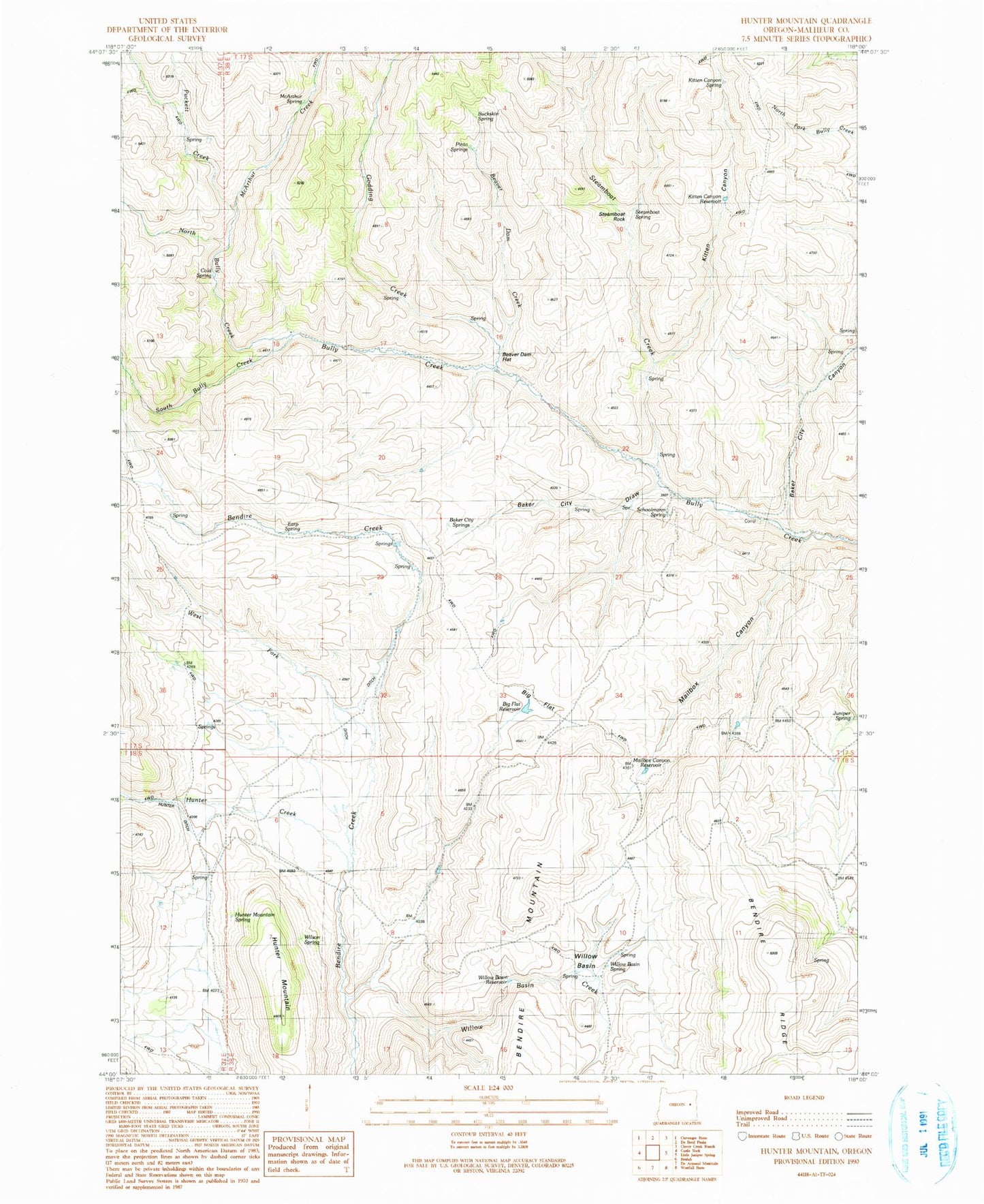 Classic USGS Hunter Mountain Oregon 7.5'x7.5' Topo Map Image