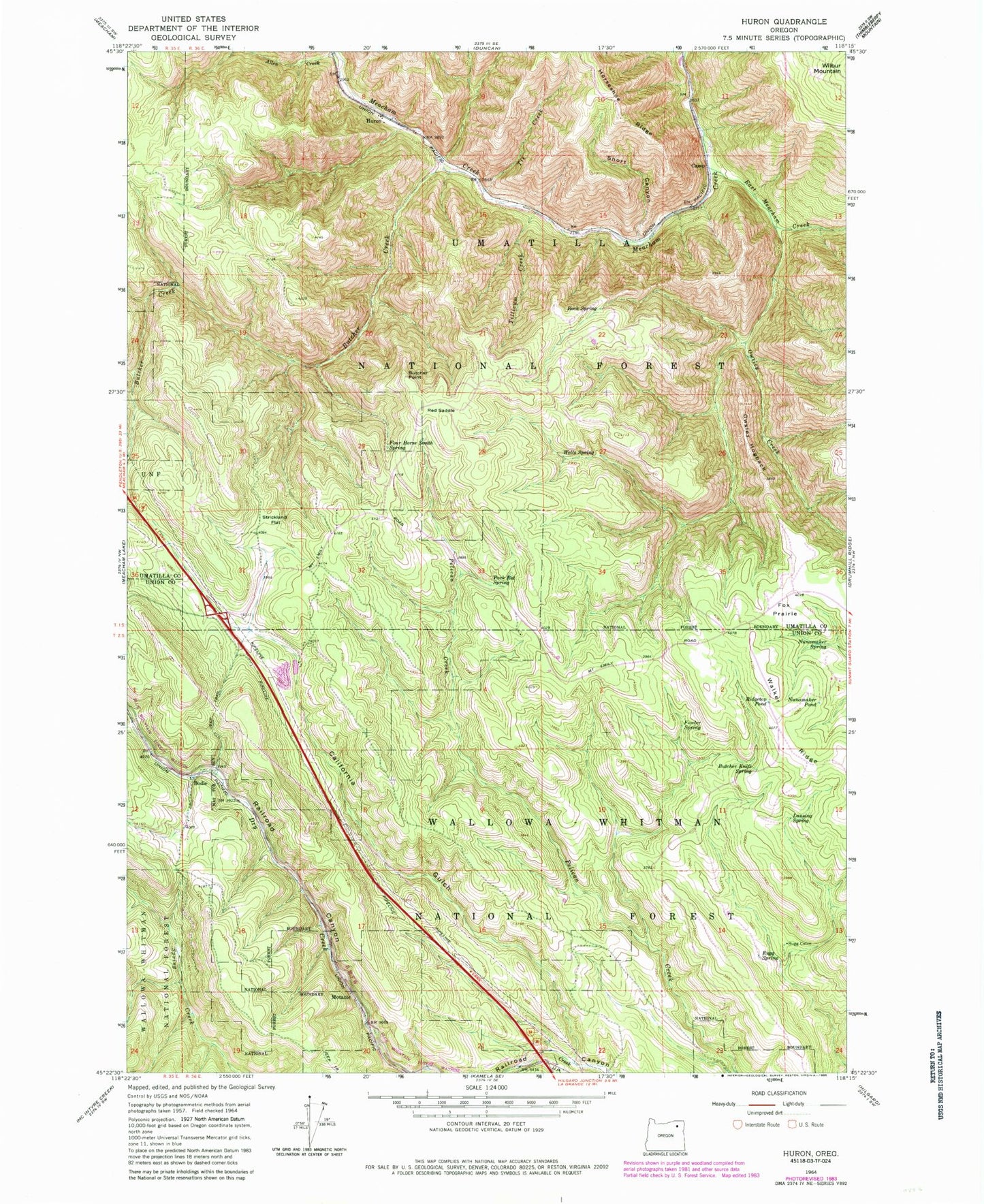 Classic USGS Huron Oregon 7.5'x7.5' Topo Map Image