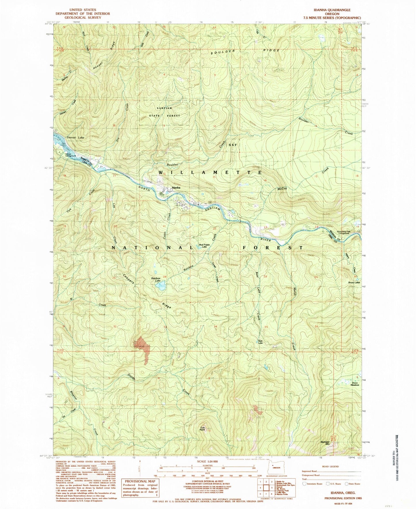 Classic USGS Idanha Oregon 7.5'x7.5' Topo Map Image