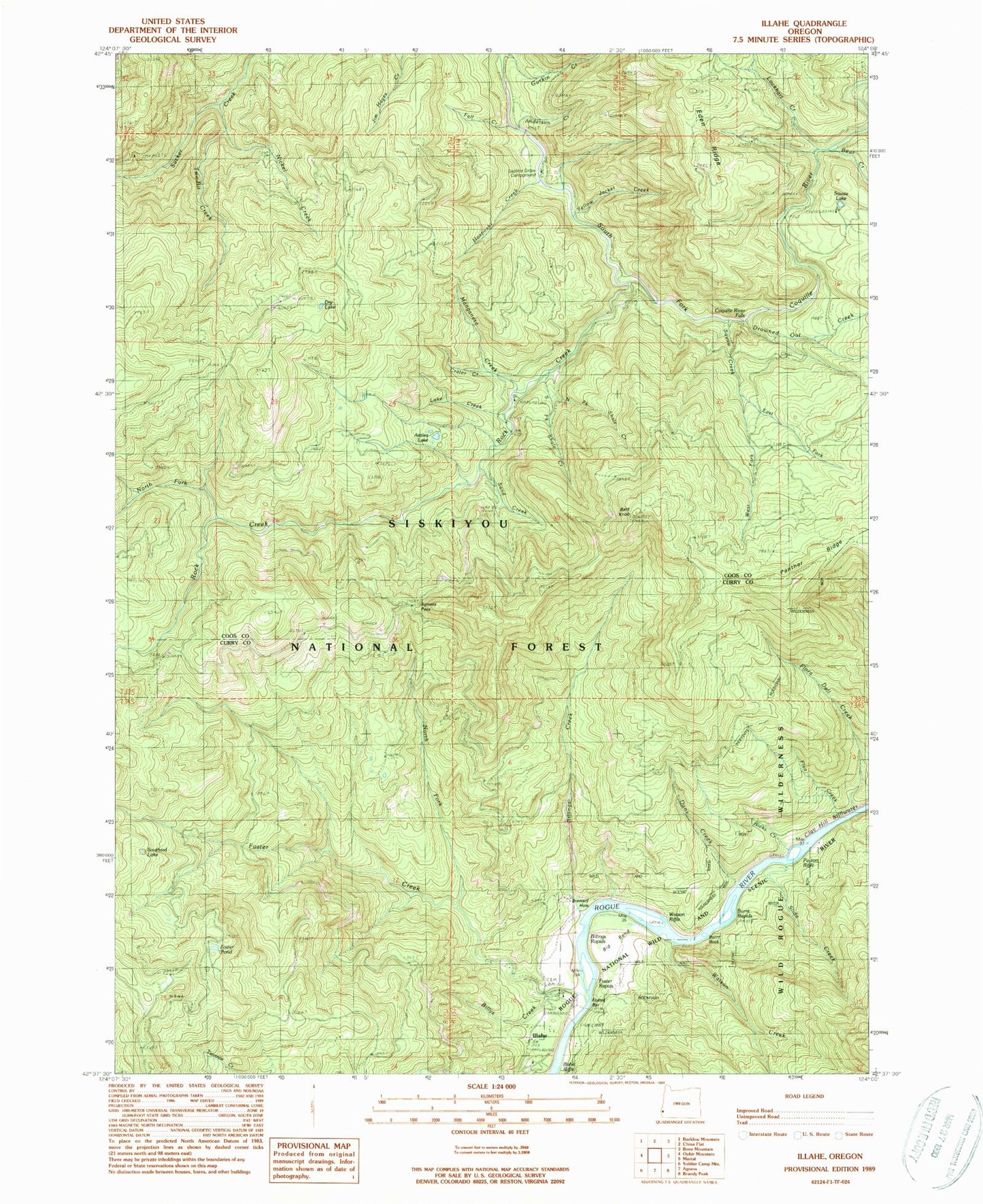 Classic USGS Illahe Oregon 7.5'x7.5' Topo Map Image