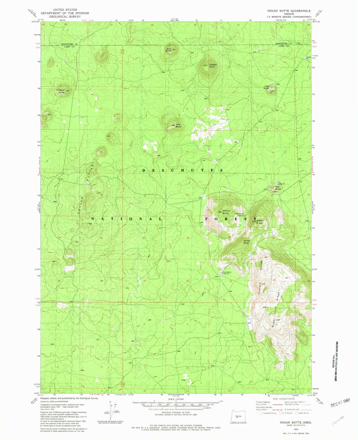 Classic USGS Indian Butte Oregon 7.5'x7.5' Topo Map Image