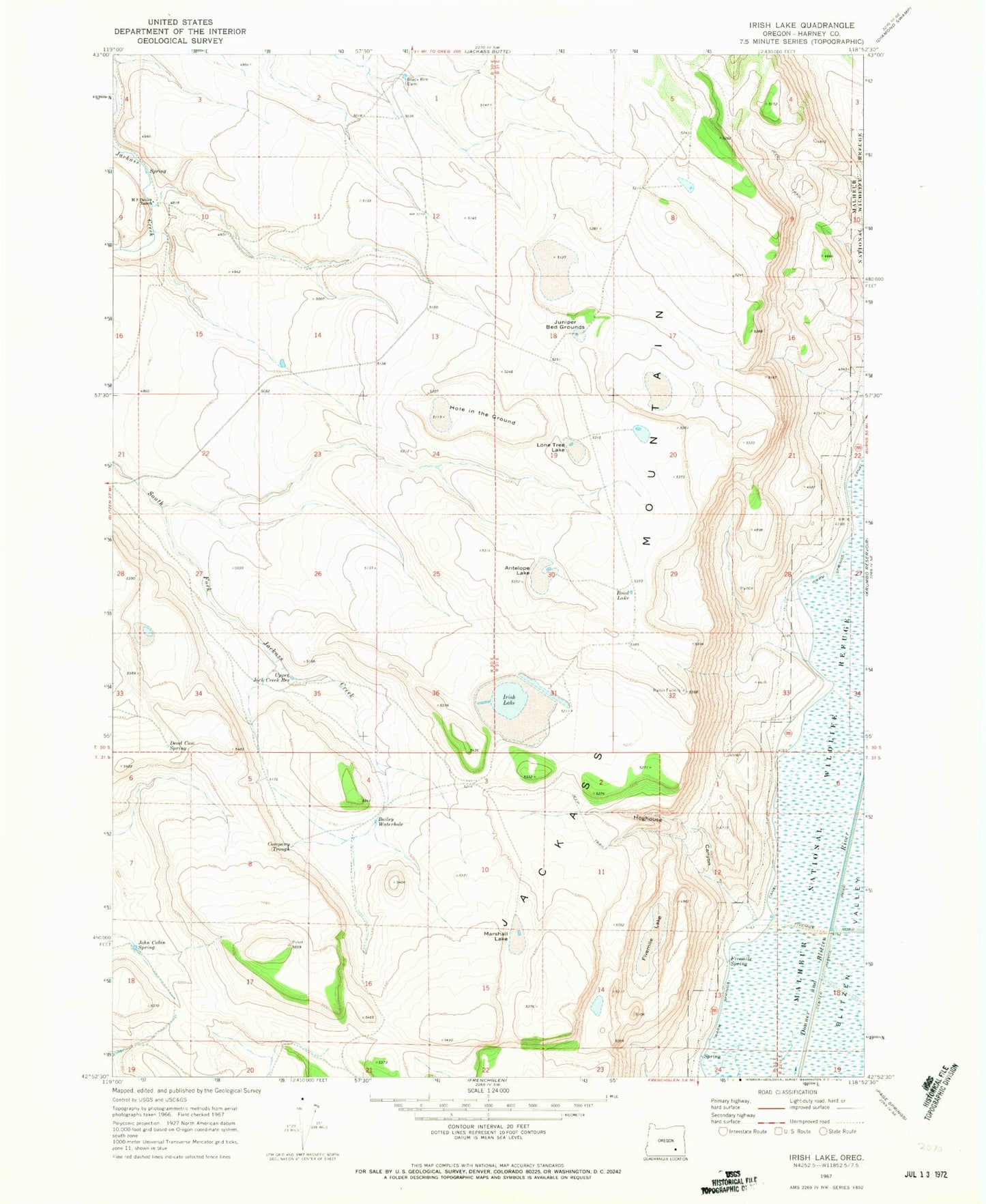 Classic USGS Irish Lake Oregon 7.5'x7.5' Topo Map Image